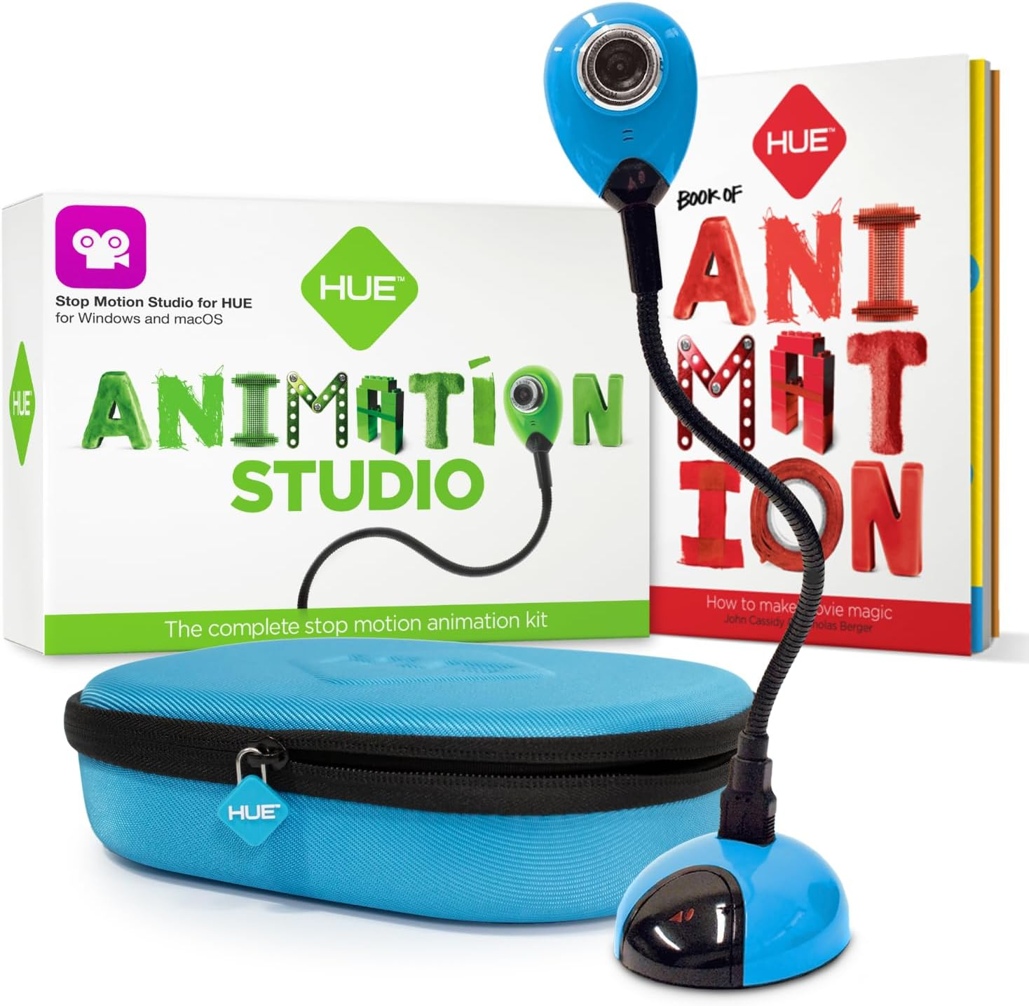 HUE Animation Studio: Complete Stop Motion Kit (Camera, Software, Book) for Windows/Macos (Blue) with Carry Case