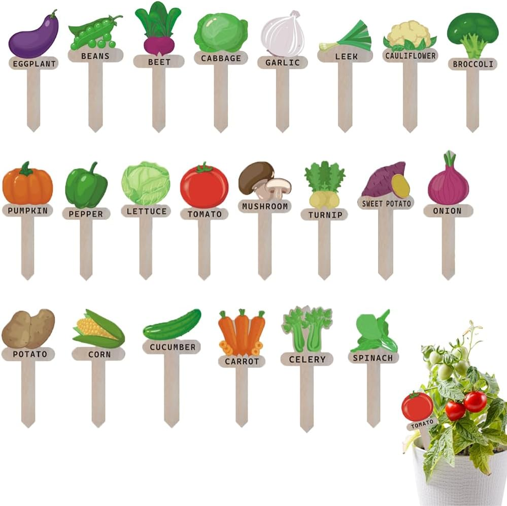 22 Pack Boxwood Garden Plant Labels - Wooden Veggie Tags, Cartoon Gnome Style, Indoor/Outdoor, Wooden Garden Markers for Pots & Plants image number 2