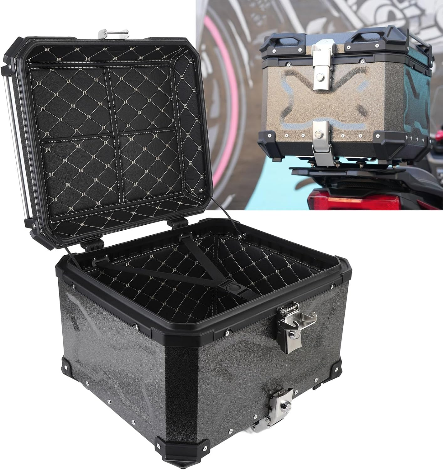 55L Motorcycle Top Case Aluminum Alloy Tail Trunk Luggage Storage Case with Security Lock Universal Motorcycle Tail Box Trunk for Helmet image number 1
