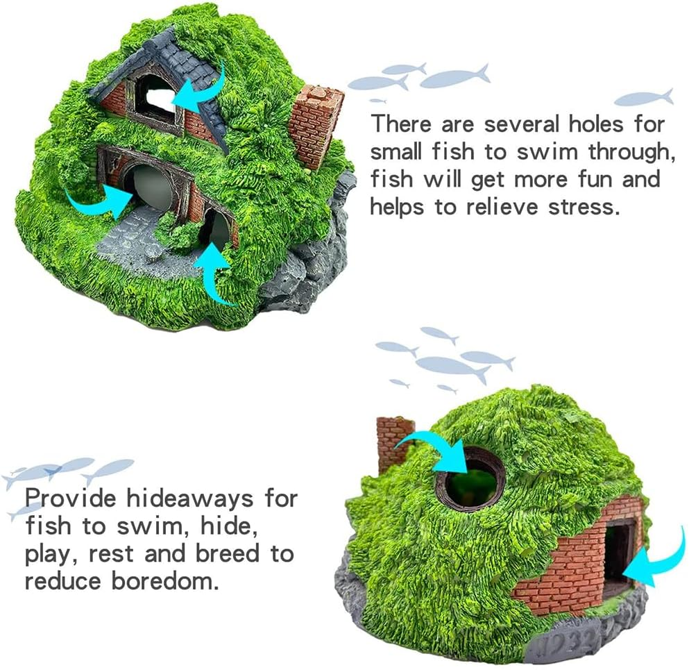 Set of 3 Aquarium Decoration Hobbit House,Resin Fish Cave Hideouts for Aquarium Decoration Aquarium,Aquarium Hiding Turtle House for Reptile Turtle Frog,Unique Aquarium Accessories image number 2