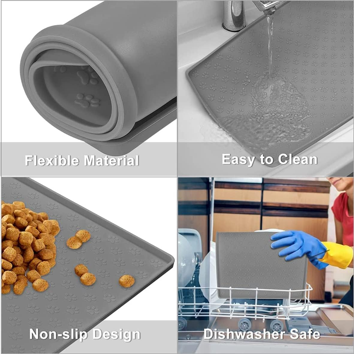 Umtiti Bowl Mat for Dogs and Cats (48 X 30 Cm, Grey), Waterproof Non-Slip Silicone Dog Bowl Feeding Bowl Mat, Waterproof Mat with Rim, Dishwasher Safe, M-1 Piece, Grey image number 2