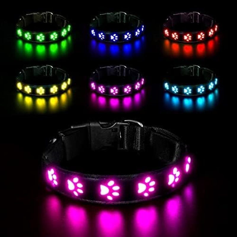 AUAUY Light up Dog Collar, LED Dog Collar Light USB Rechargeable, Waterproof Flashing PVC Leather Adjustable Glowing Super Bright Dog Light up Collar for the Dark Small Medium Large Dogs (Colorful-L) image number 2