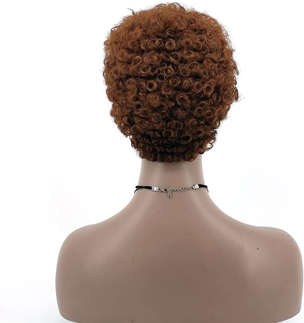 Wigs for Black Women Brown Short Afro Curly Synthetic Wig Natural Glueless Heat Finger Waves Costume Party Wig Black image number 5