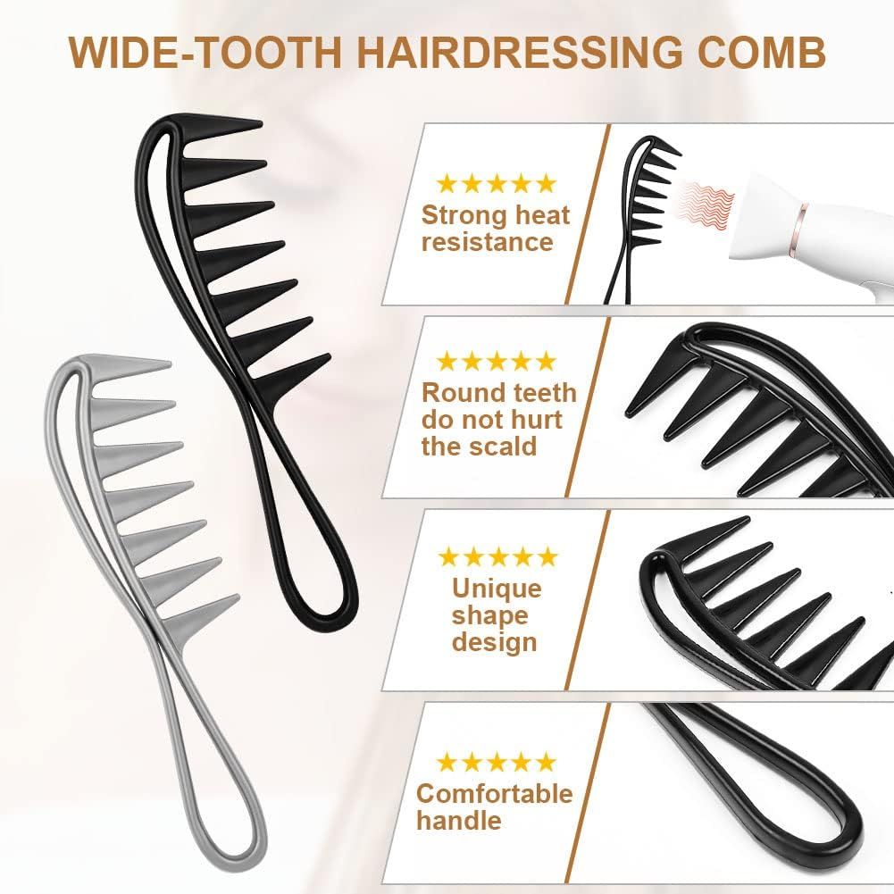 AOOWU 2 Pcs Wide Tooth Combs for Long Wet Curly Hair, Curly Hair Salon Barber Comb for Hairs Styling Detangling, Afro Hairscomb Salon Hairdressing Comb with Handgrip Heat Resistant Combs for Women image number 6