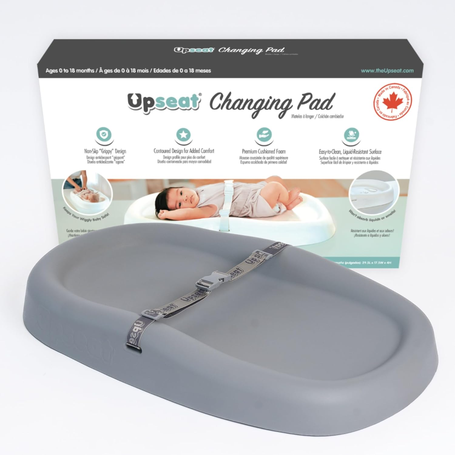 Upseat Baby Changing Pad, Non-Slip Grippy Design, Premium Cushioned Foam, Contoured for Comfort, Waterproof and Easy-To-Clean, Liquid-Resistant (Coconut)