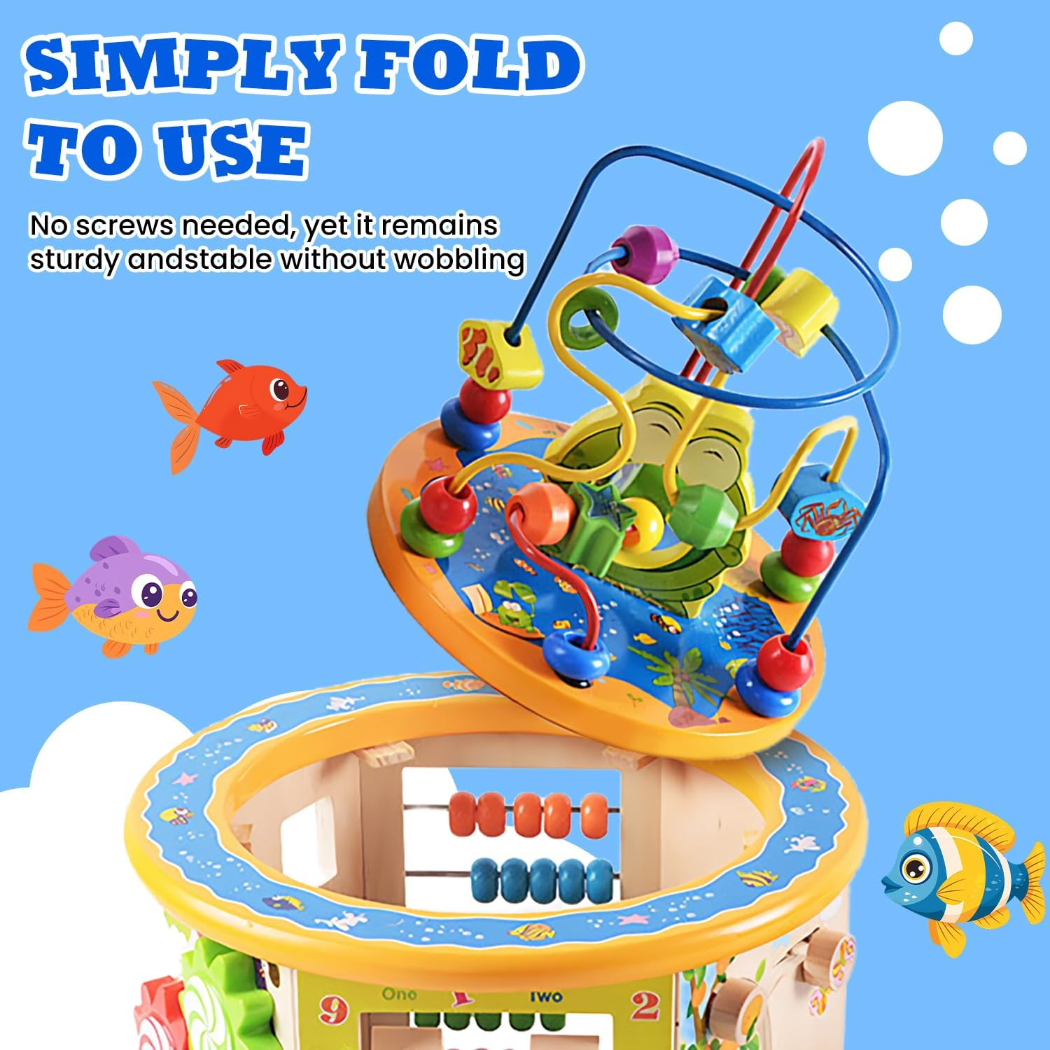 Uandhome Wooden Activity Cube for Toddlers 3,Montessori Early Educational Early Educational Learning Music,8 in 1 Electronic Shape Sorter, Montessori Toys,Bead Maze for Kids Toddler Infant First Gifts image number 6