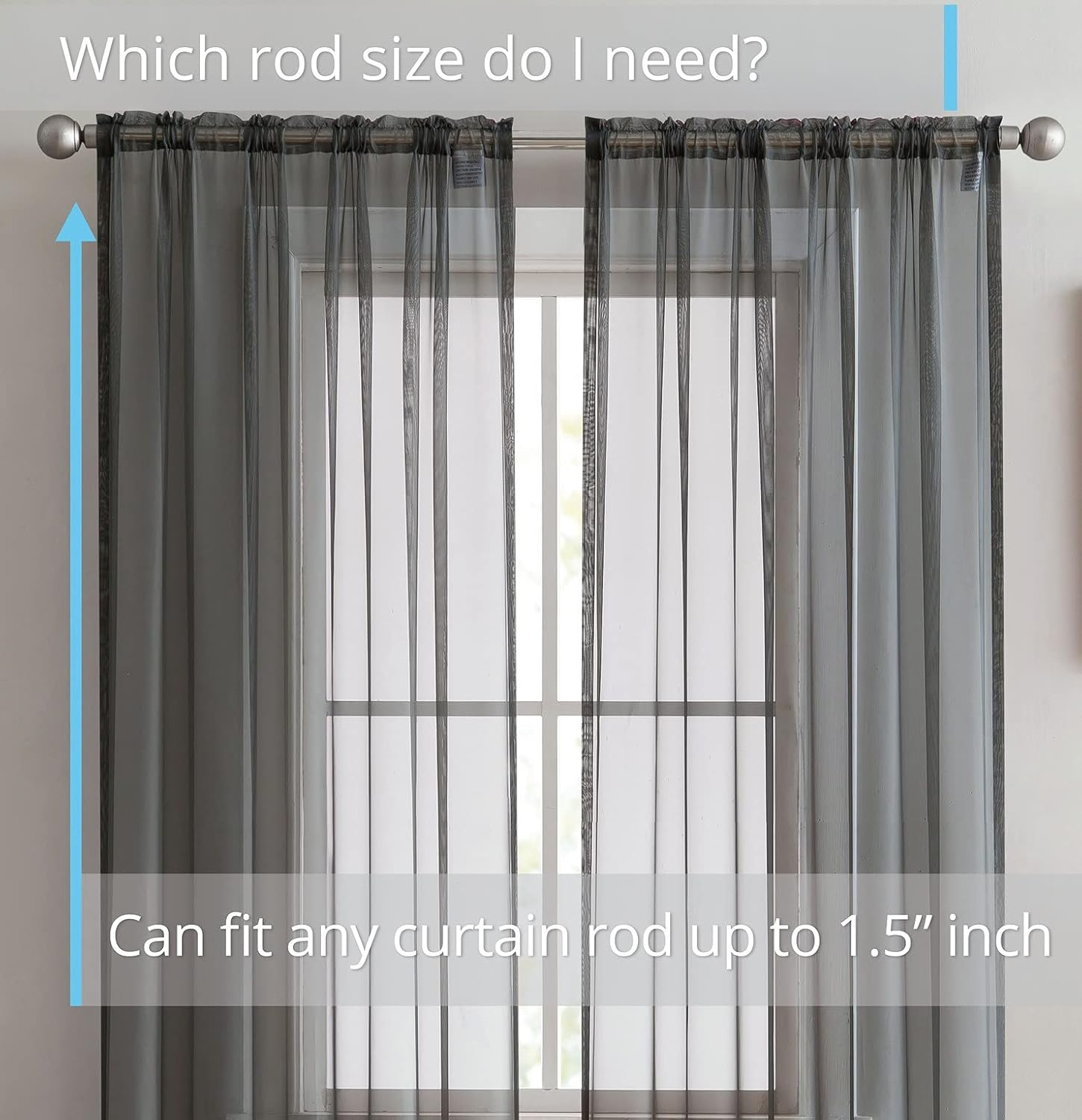 HLC.ME Charcoal Grey 2-Pack 270Cm Inch X 160Cm Inch Window Curtain Sheer Panels image number 3