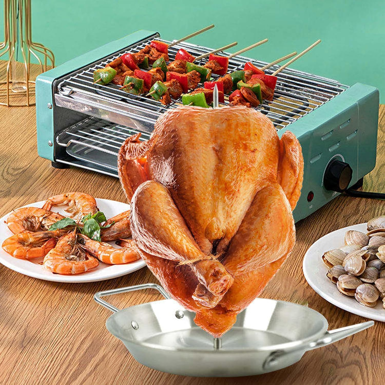 Stainless Steel Pastor Gyro Plate Set &ndash; 20/25/30 Cm Removable Skewer Stand for Shawarma, Tacos Al Pastor, Chicken, Kebab & BBQ &ndash; Oven & Grill Safe Meat Stacker image number 6