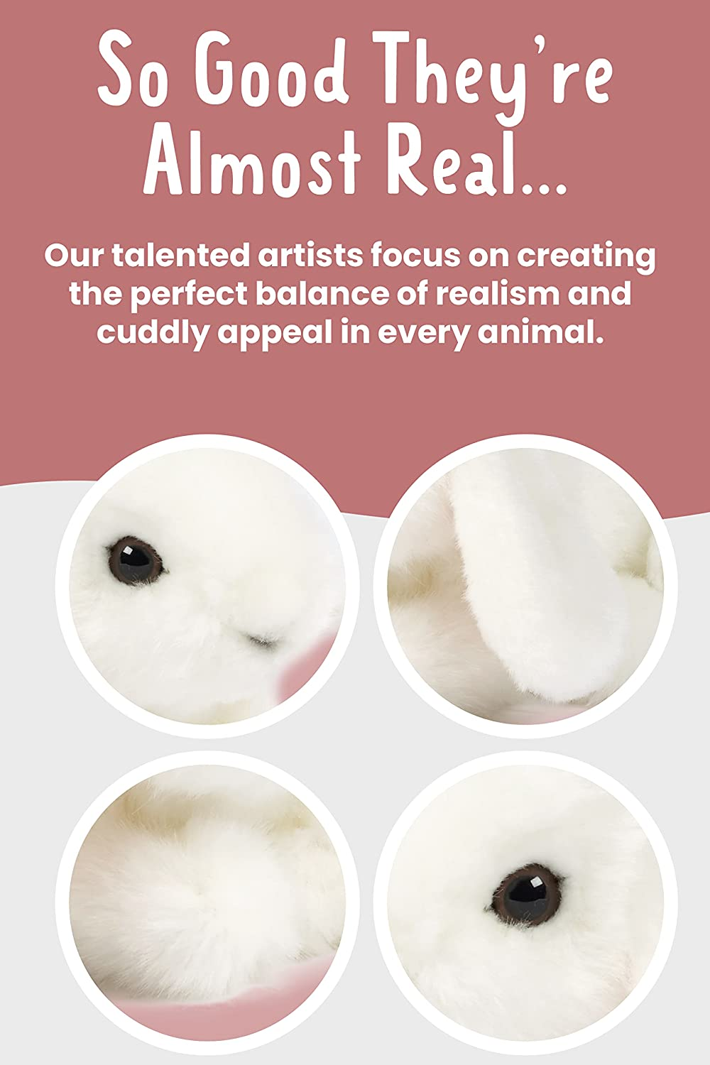 Living Nature Small White Lop Eared Bunny Plush Toy, 18Cm, Realistic Pet Animal, Soft and Cuddly Toy for Kids, Eco-Friendly, Made with Naturli Recycled Materials, Includes Educational Fact Tags. image number 3
