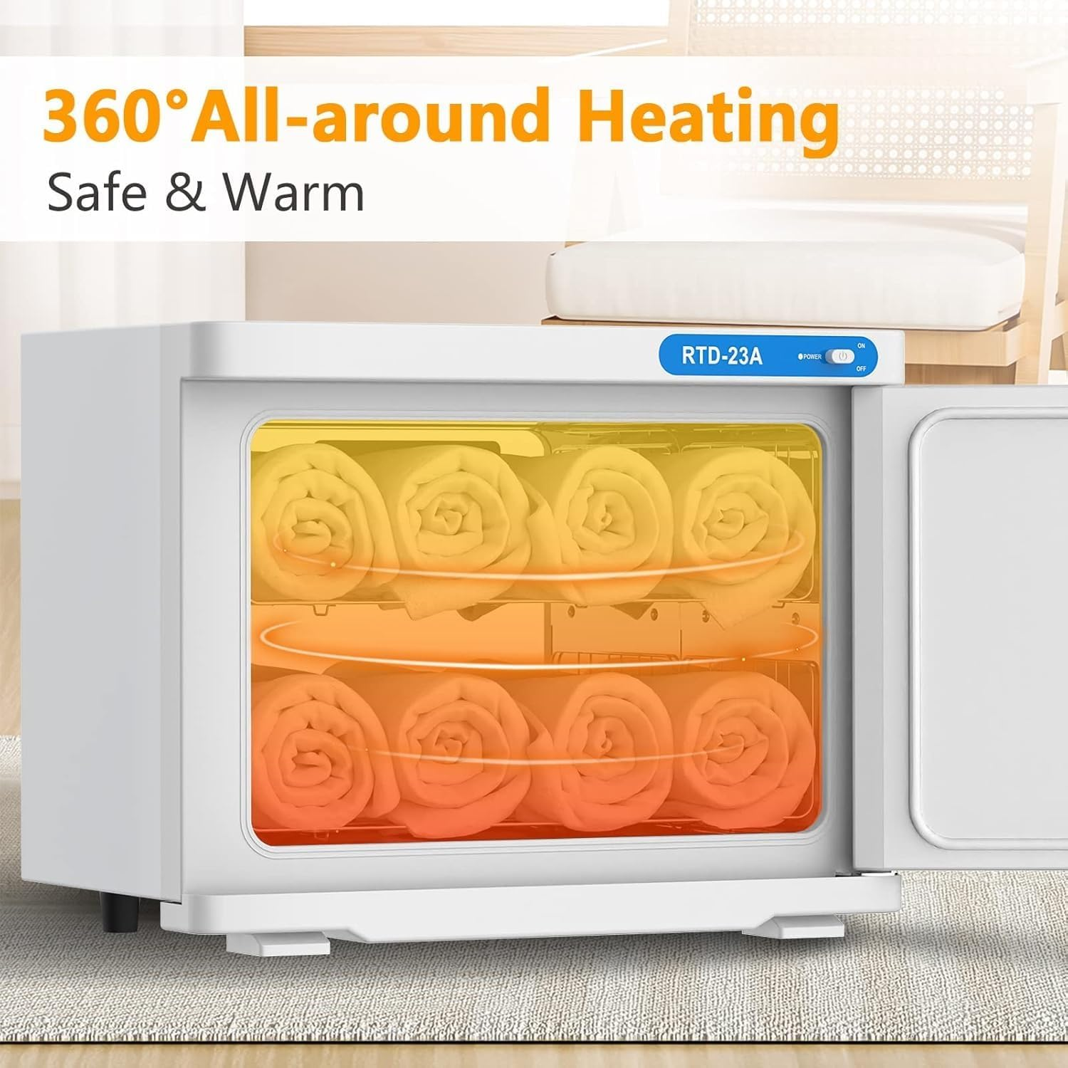 AURORA & Sons-Hot Towel Warmer &ndash; 23L Towel Warmer for Bathroom with Stainless Steel Racks, White in Colour, Drying Electric Towel Heater for Bathrooms, Spa & Home Use-Stylish Heated Towel Rack for Warm, Cozy Towels image number 3