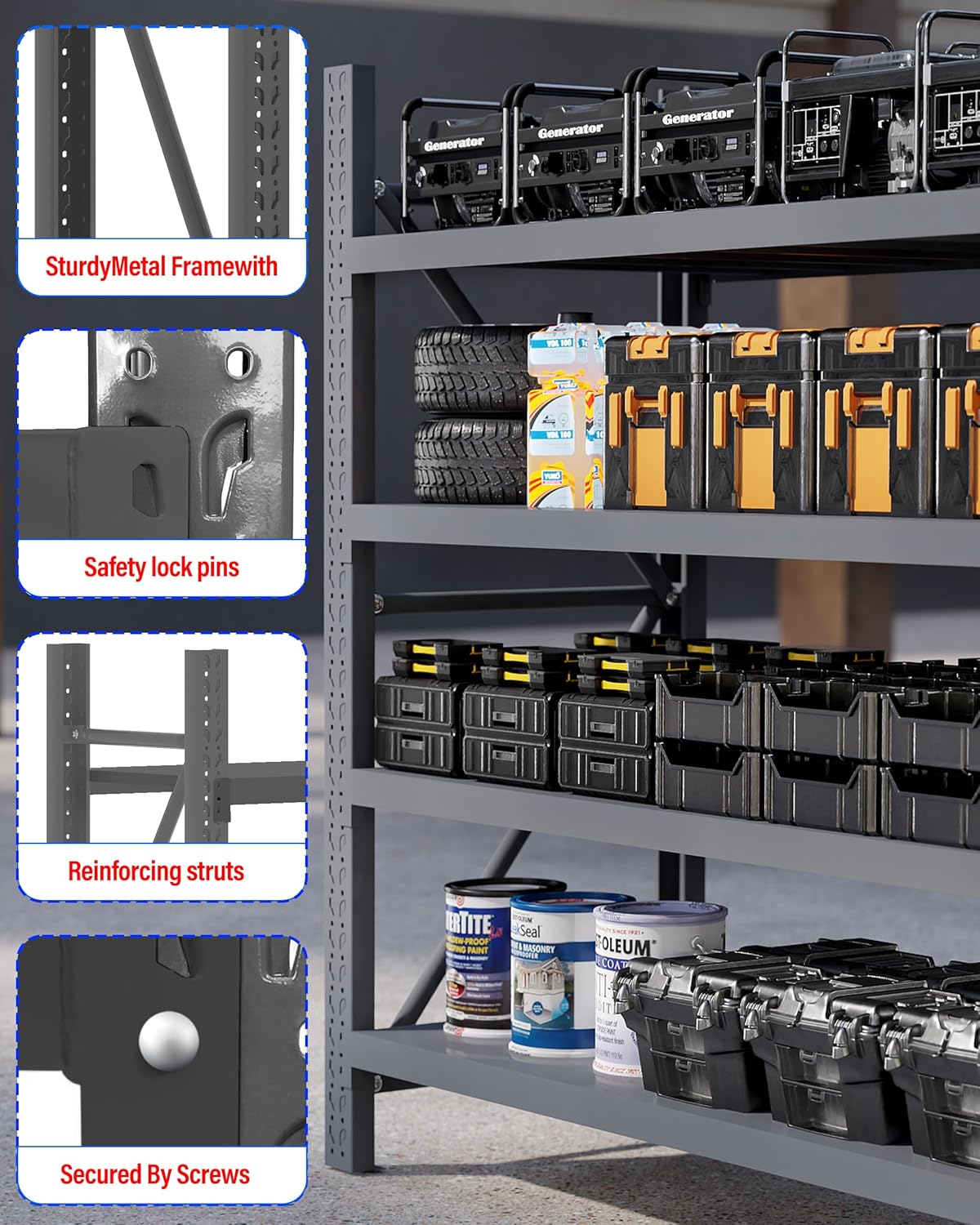 1.5M X 2.4M Heavy Duty Metal Warehouse Garage Shelving System 800KG Storage Racking (Charcoal) image number 6
