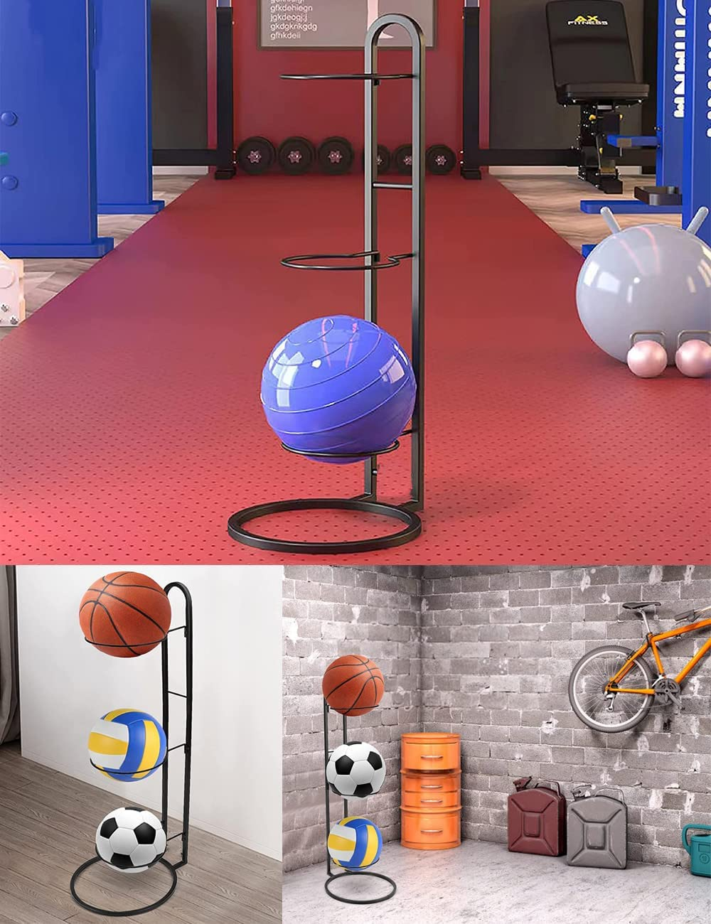 3 Tier Cube Ball Storage Holder, 1PC Space-Saving Practical Durable Creative Ball Rack Basketball Holder Shelf Metal Stand, Freestanding Garage Sports Equipment Organizer Indoor Display Stand image number 4