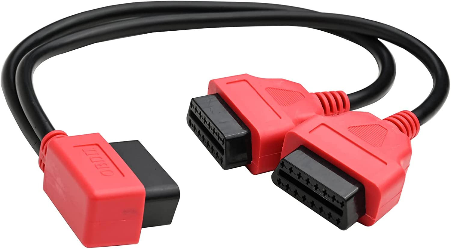 Ikkegol 30Cm/12 Right Angle OBD2 OBD II Y Splitter Cable 1X Male and 2X Female J1962 Port Cord Adapter-Red
