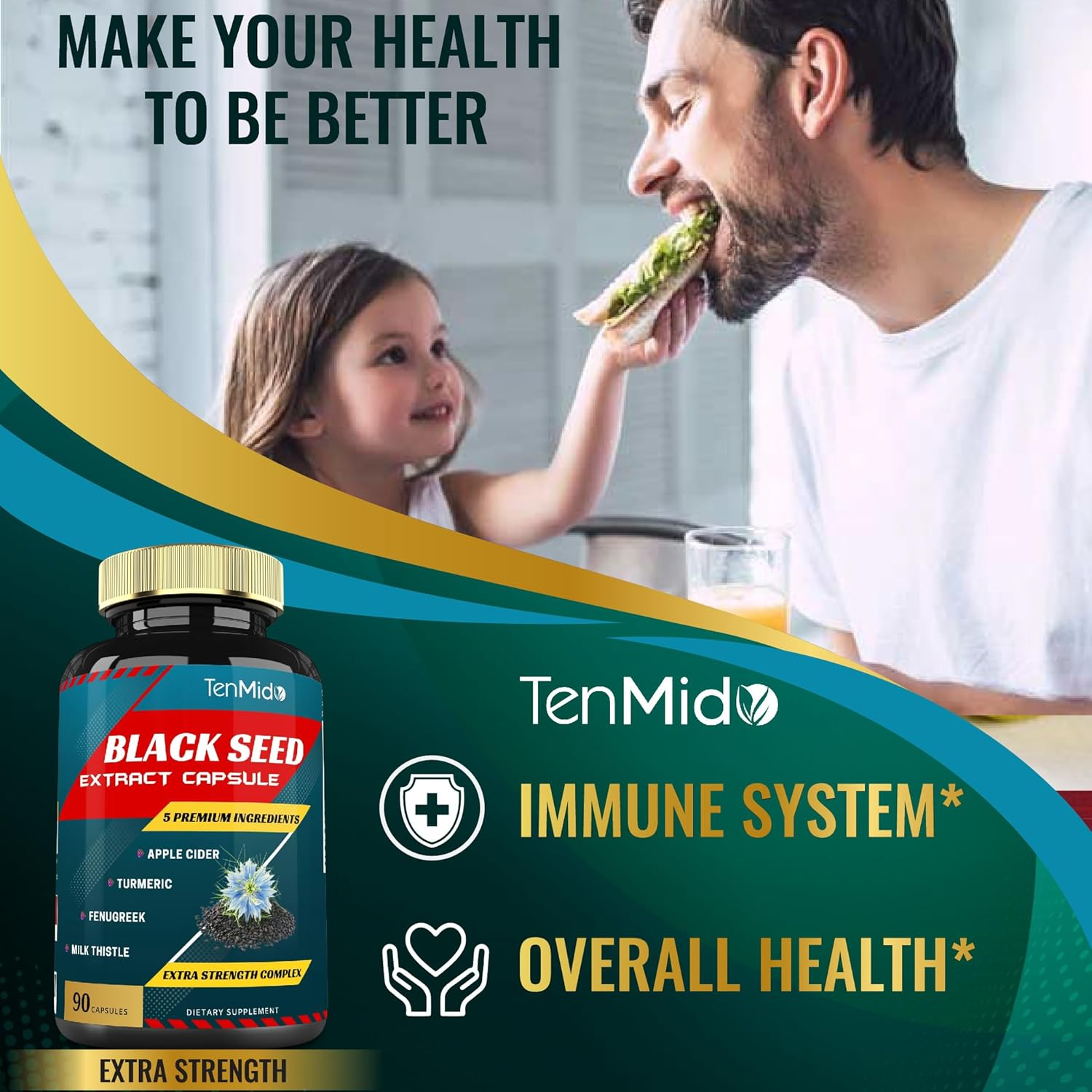 Black Seed Extract Capsules & Apple Cider, Turmeric, Fenugreek, Milk Thistle | Rich in Nutrients, Omega | Supports Immune, Digestive Health | Nigella Sativa Supplement, 90Caps image number 6