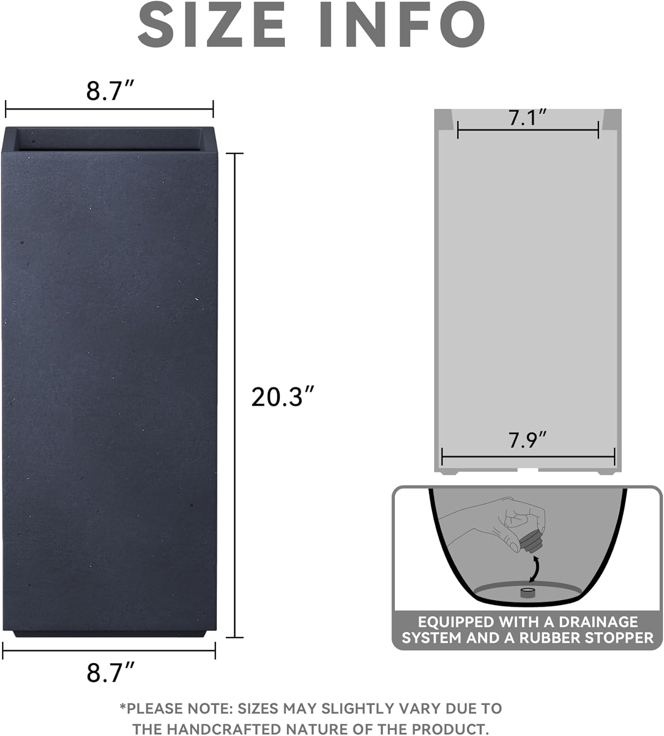Kante RF0002A-C60121 Lightweight Concrete Modern Rectangle Outdoor Planter, Charcoal - Weathered Concrete image number 4