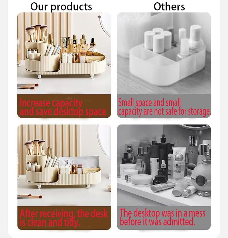 Makeup Organizer for Vanity, Rotating Makeup Organizer, Desk Cosmetics Organizers Storage for Skincare, Nail Polish, Lipsticks, Jewelry, Large Capacity Cosmetic Display Cases image number 4