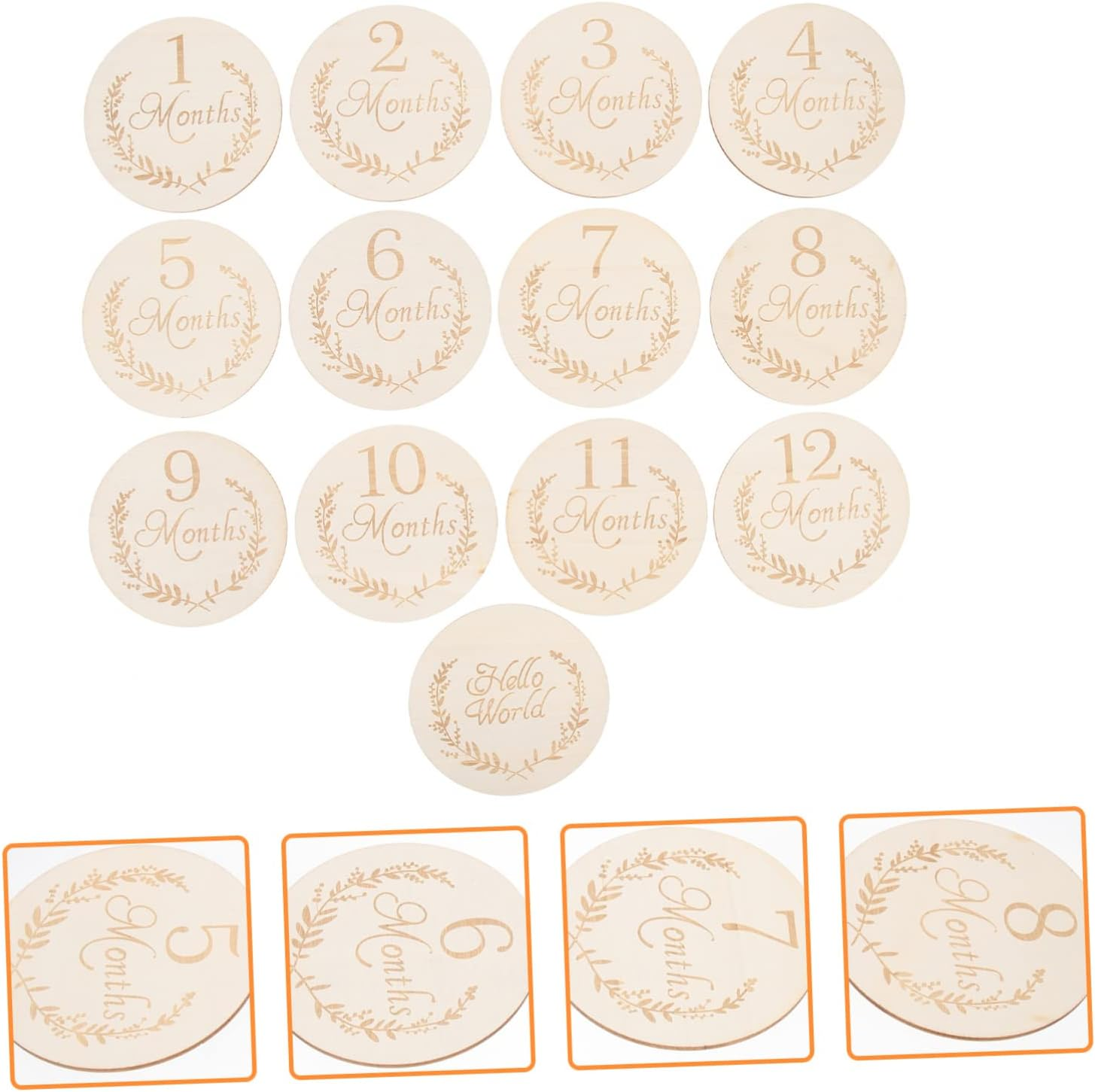Gadpiparty 13Pcs 100Mm Wooden Infant Milestone Growth Cards Baby Birthday Photo Props Natural Poplar Wood Slices for Newborn Photography and Home Decoration