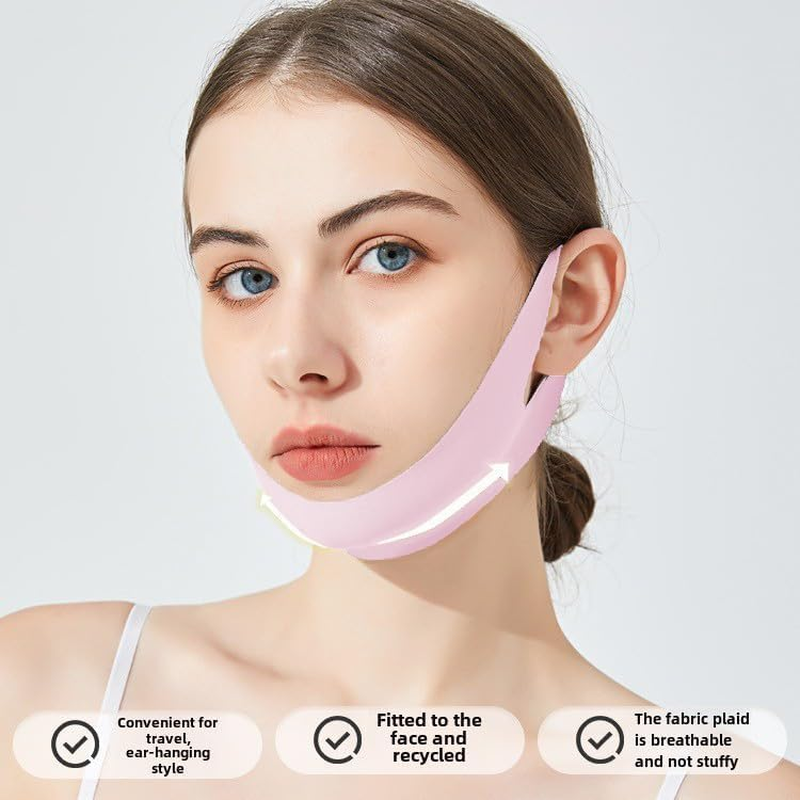 Double Chin Reducer Chin Strap for Sleeping 5PCS for Women and Men V Line Lifting Mask V Shape Face Tape Chin and Neck Mask for Skin Firming (Grey, One Size) image number 4