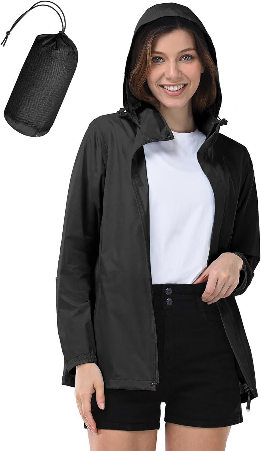 33,000Ft Women'S Waterproof Packable Rain Jacket Lightweight Breathable Running Raincoat Outdoor Hiking Jacket Ladies Windproof Windbreaker with Hideaway Hood for Cycling
