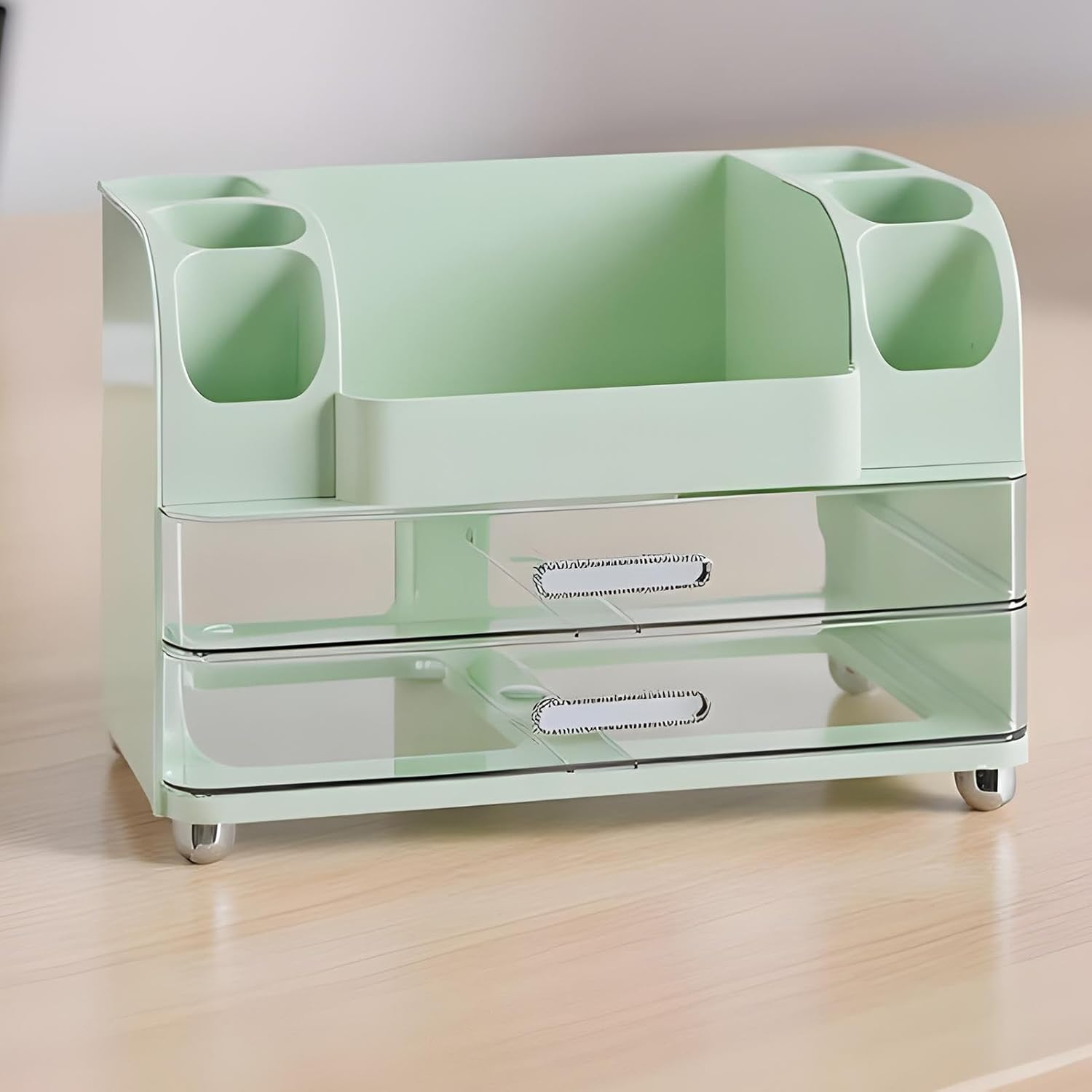 Vgvgaj Makeup Organizer - Cosmetic Tabletop Holder - Countertop Organizer with Drawer for Makeup Jewelry Toiletries Medicine Crafts Dresser Kitchen Bathroom - Green image number 3