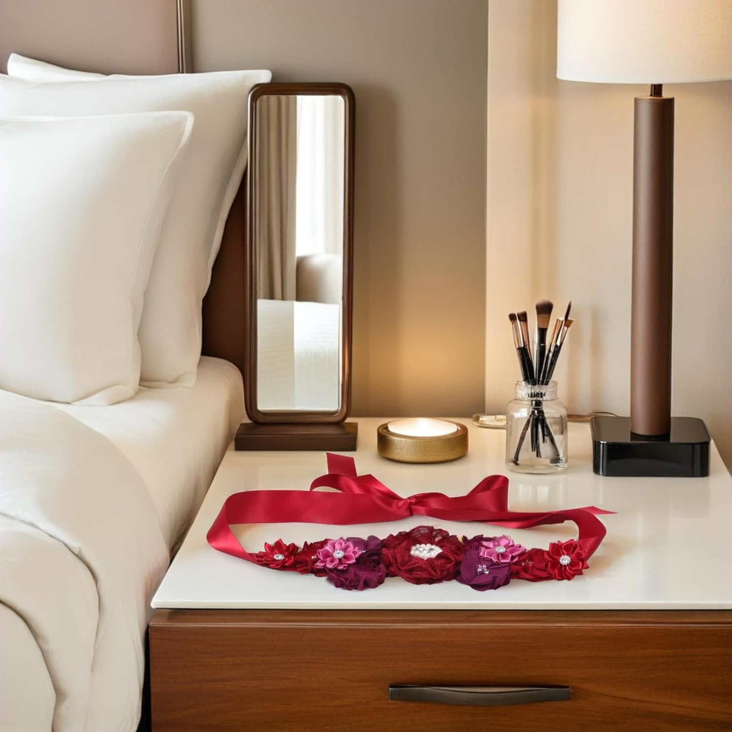 VANZACK Floral Maternity Sash Belt: Bridal Satin Ribbon Belly Band Pregnancy Flower Sash for Wedding Pregnant Baby Shower Party Photoshoot image number 5