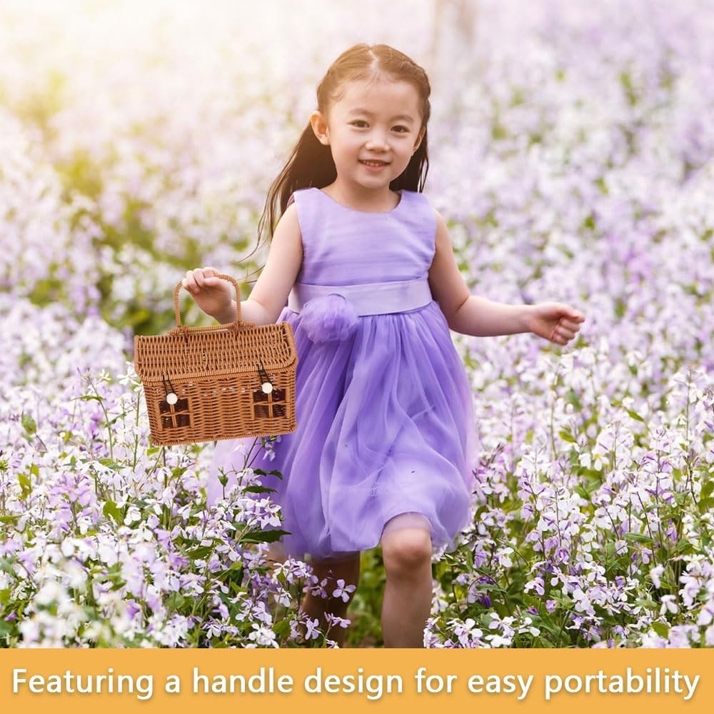 Handmade Rattan House-Shaped Storage Basket with Lid &ndash; Small Woven Dollhouse Organizer Bag for Toys, Home Decoration, and Photo Props image number 5