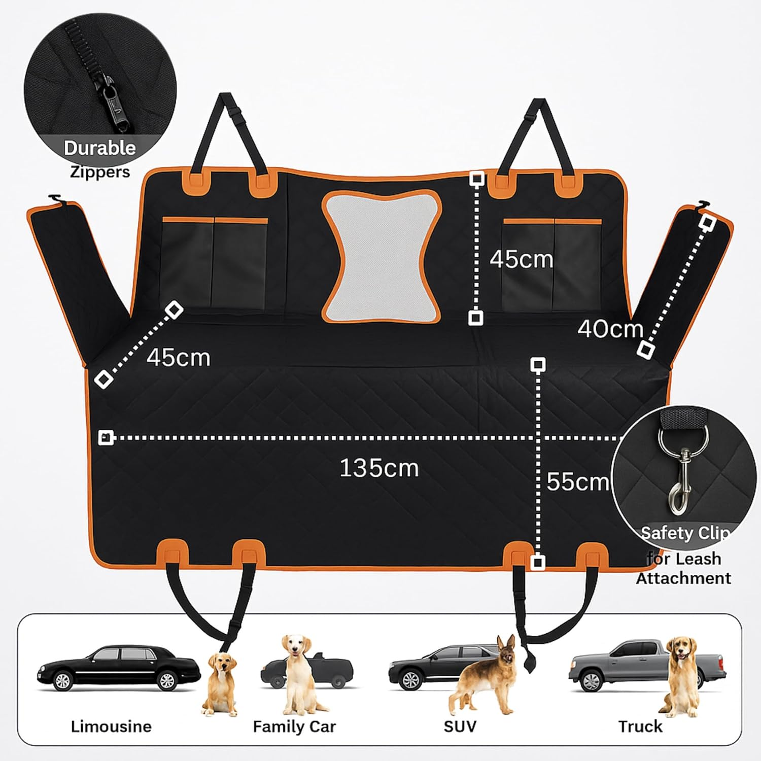 Back Seat Extender for Dogs, Hard Bottom Dog Hammock for Car with Mesh Vision Window | Waterproof, Dog Car Seat Cover Includes Carry Bag - Foldable & Easy to Store Compatible with Cars SUV & Trucks image number 4