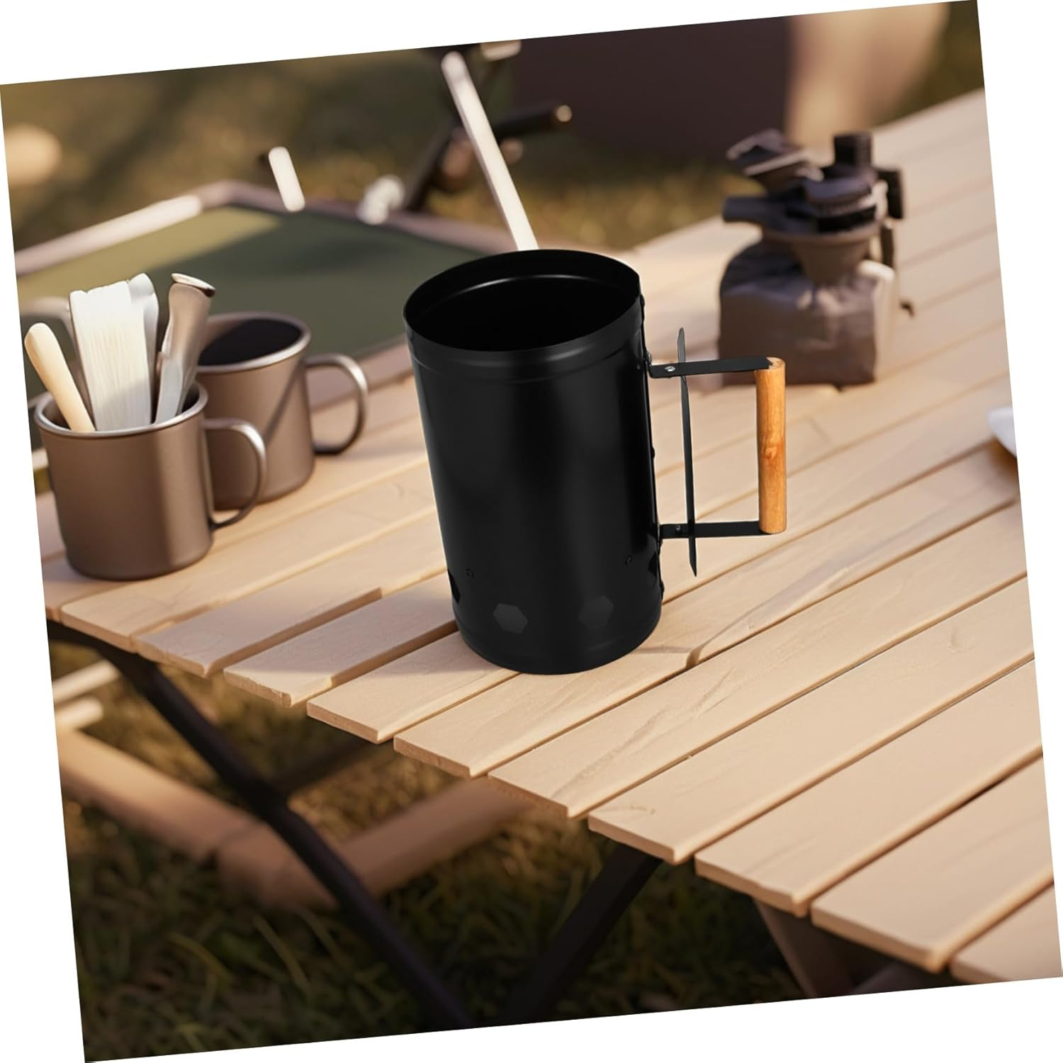 Garneck Charcoal Chimney Starter Barrel with Natural Wooden Handle Thickened Steel Burning Carbon Barrel for Outdoor BBQ Camping Six Air Inlets for Fast Ignition and Heat Random Color image number 6