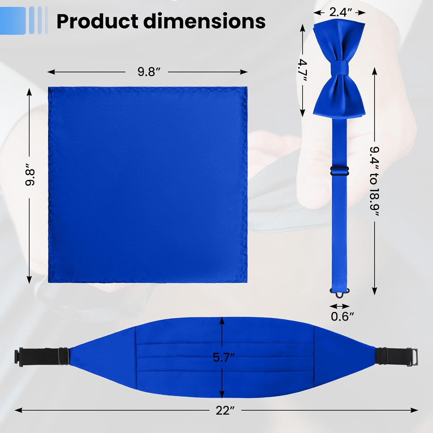 Cummerbund and Bow Tie Set Solid Color Adjustable Formal Men'S Black Cumberbund Bowtie Cufflinks Set & Pocket Squares - Black image number 6