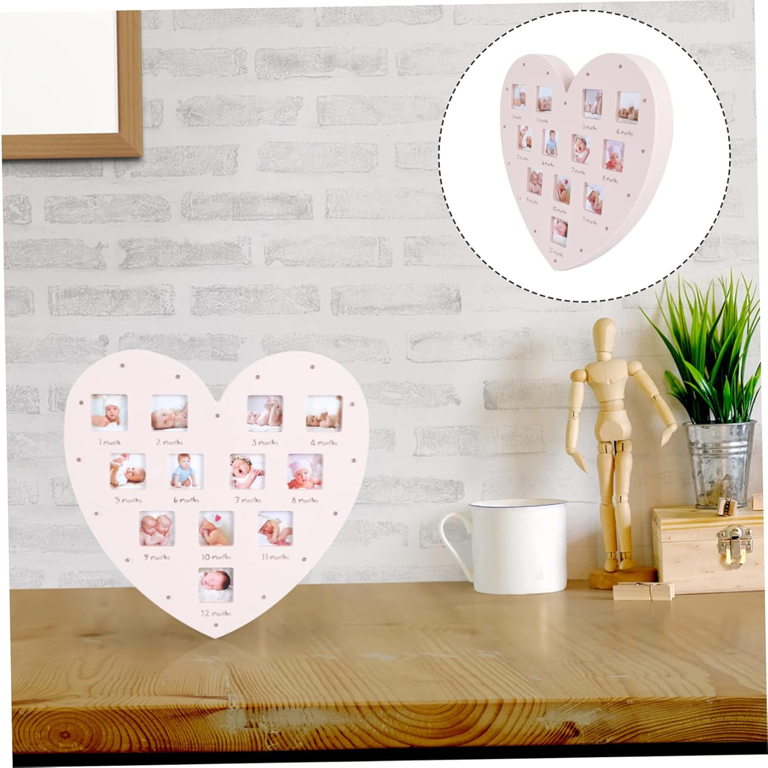 Heart Shaped Photo Frame with LED Light Month Growth Picture Frame for Wall Decor Parents to Cherish Milestones image number 1