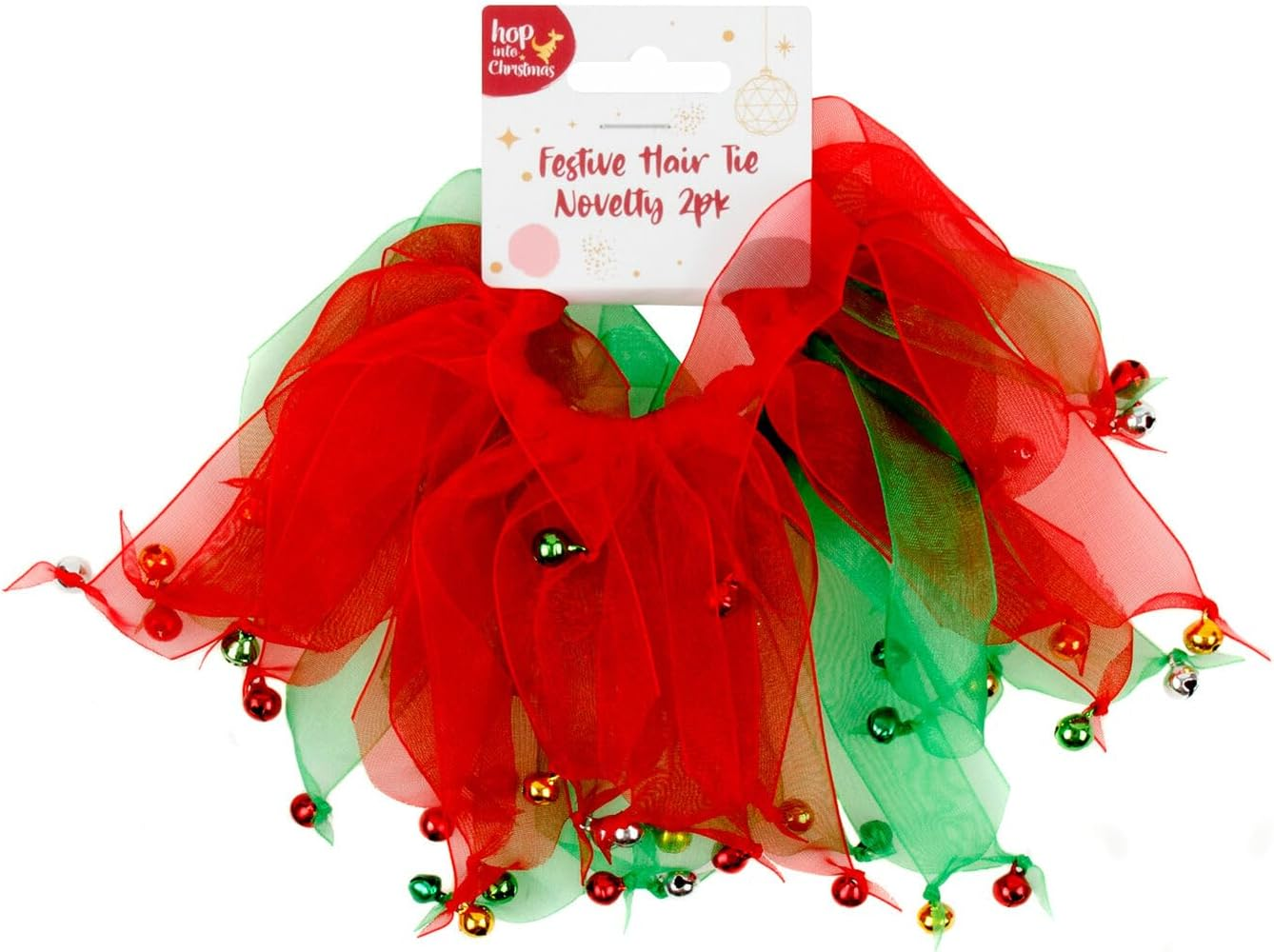 FIL 2 Pack Christmas Hair Ties Red Green Scrunchies W Bells Xmas Festive Accessory