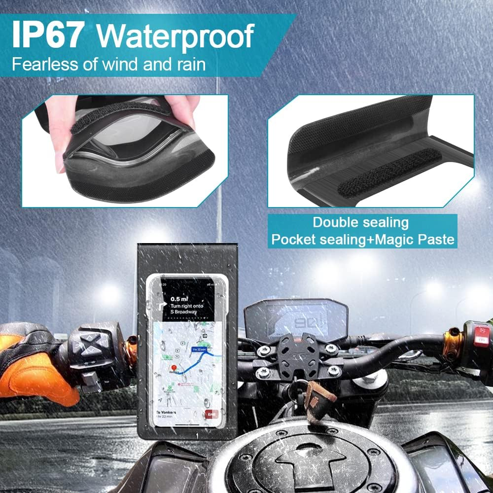 Motorcycle/Bicycle Waterproof Mobile Phone Bracket, Compatible with 4.7~6.8 Inch Smartphones, Double Seal, Adjustable Handlebar Mount image number 3