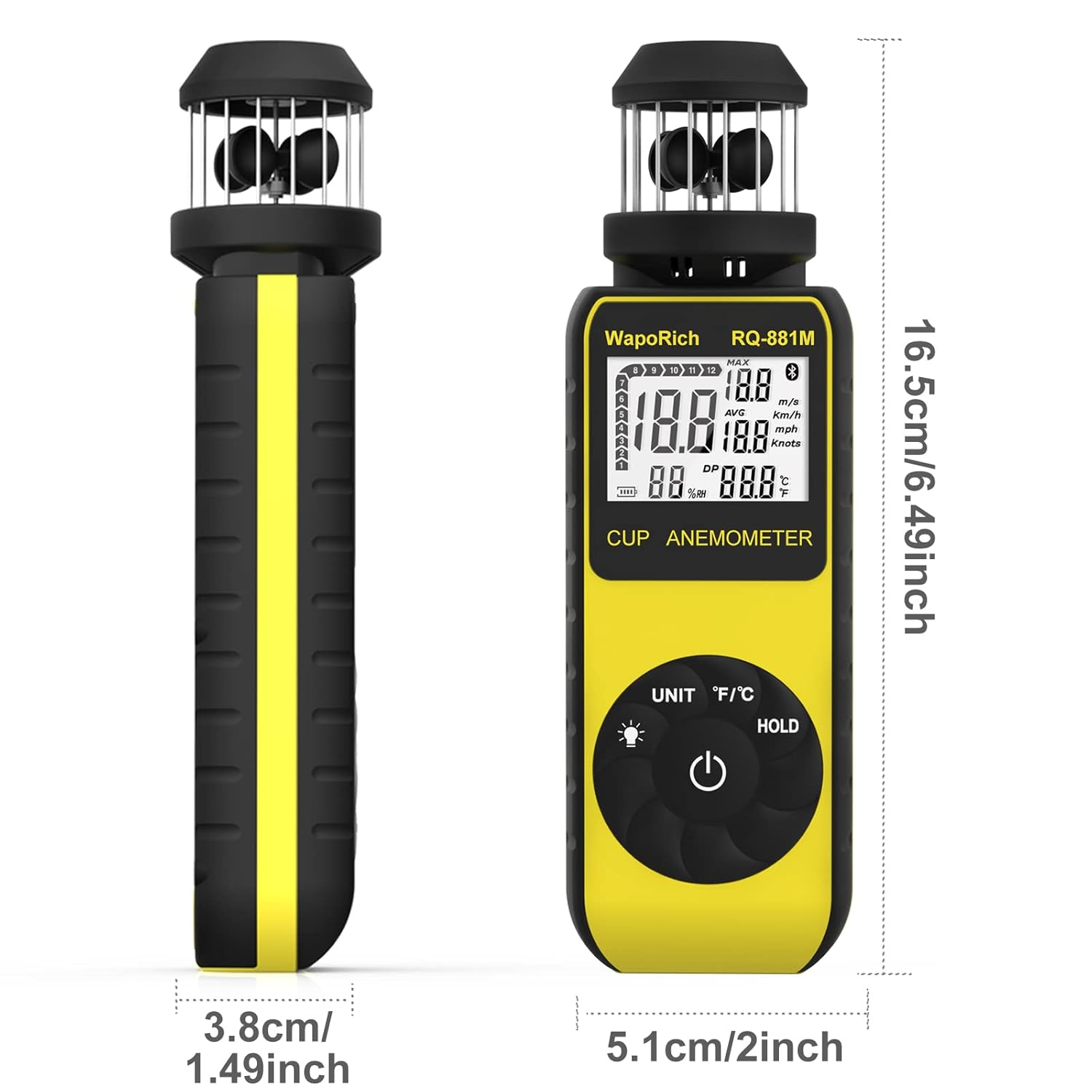 Pocket Anemometer RQ-881M Handheld Anemometer Update Wind Meter with 360&deg; Rotation Any Wind Direction for Measuring Wind Speed, Temperature with LCD Backlight for Shooting, Drone Flying-2022 Newest image number 3