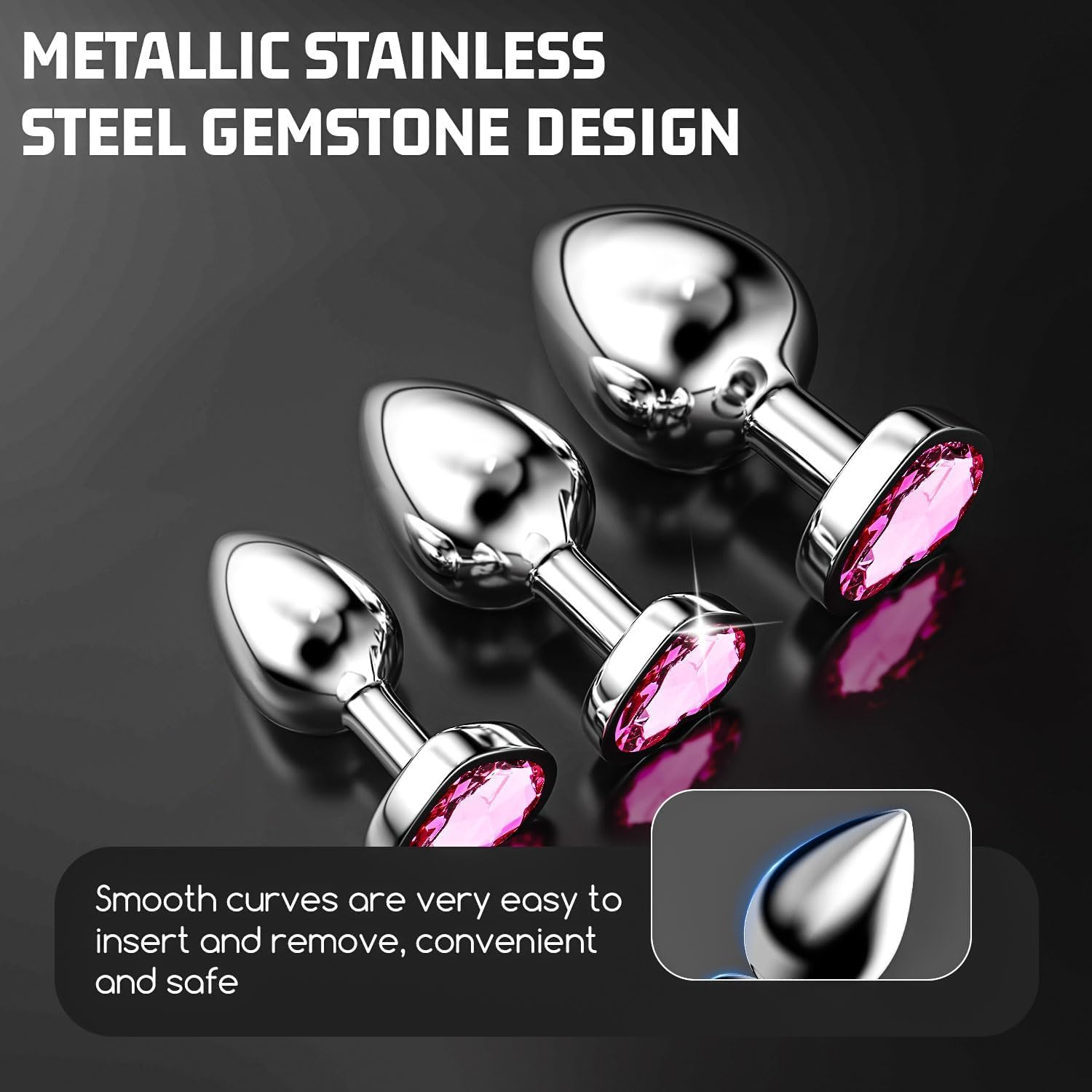 3Pcs Stainless Steel Toys Plug，Kit Portable Plug Butt for Women Trainer Kit Anales，Adult Toys Relaxing Toys Tool for Men Women Sunglasses(Pink)-V1-V2 image number 4