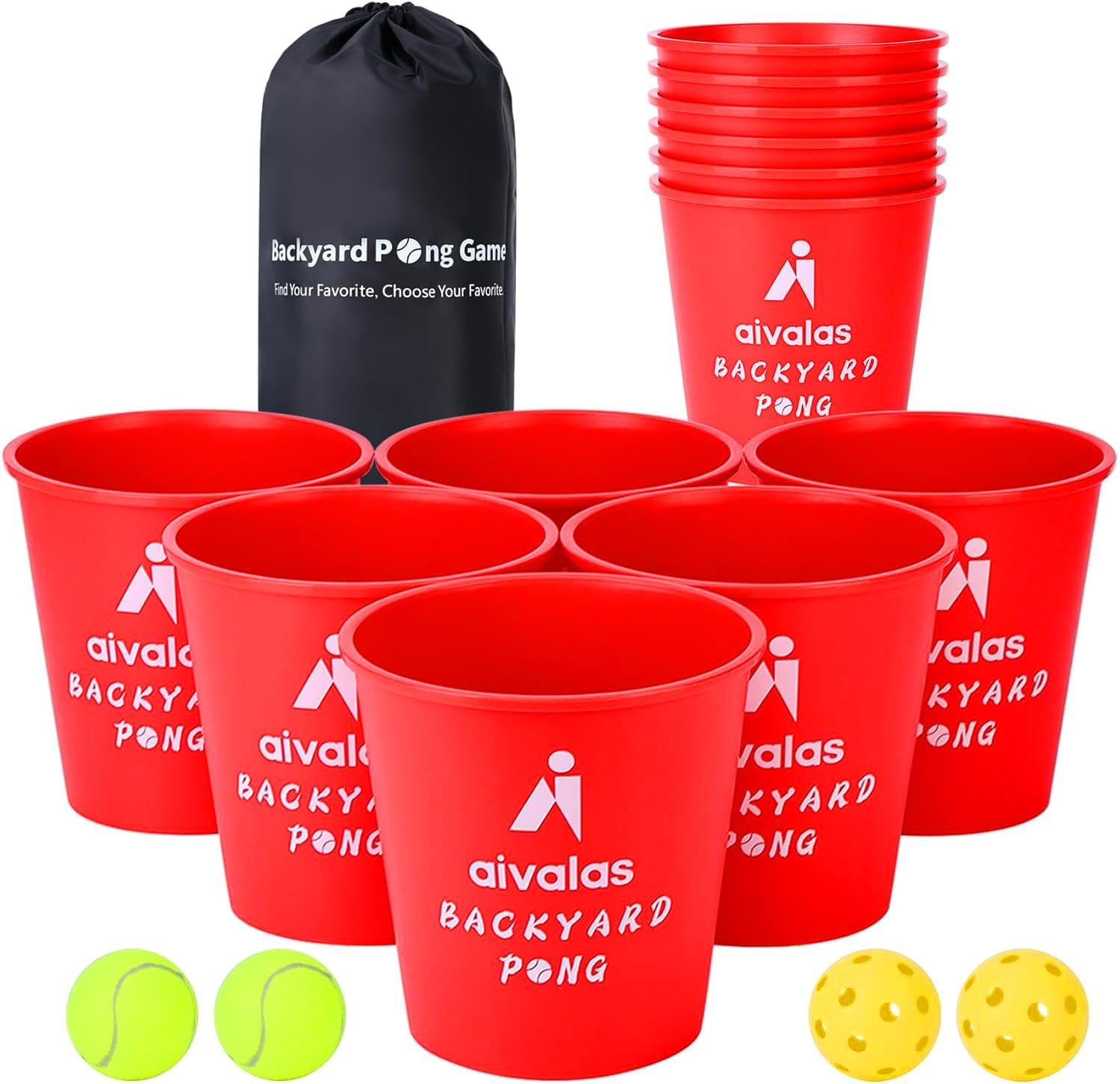 Yard Pong Outdoor Games, Giant Yard Games Set with 12 Buckets and Balls for Adults and Family, Toss Game Throwing Games for Beach, Camping, Lawn and Backyard image number 2