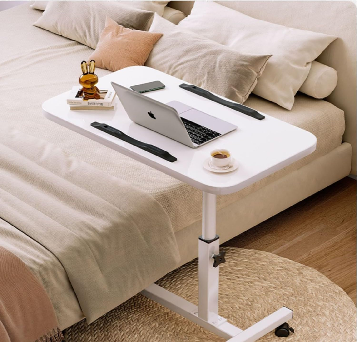 60 * 40Cm Lifting and Rotating Laptop Desk for Home and Office, Movable Bedside Table with Rollers, Adjustable Computer Stand, Sofa Side Table, Coffee Table (Adjustable Rotary Table Top)
