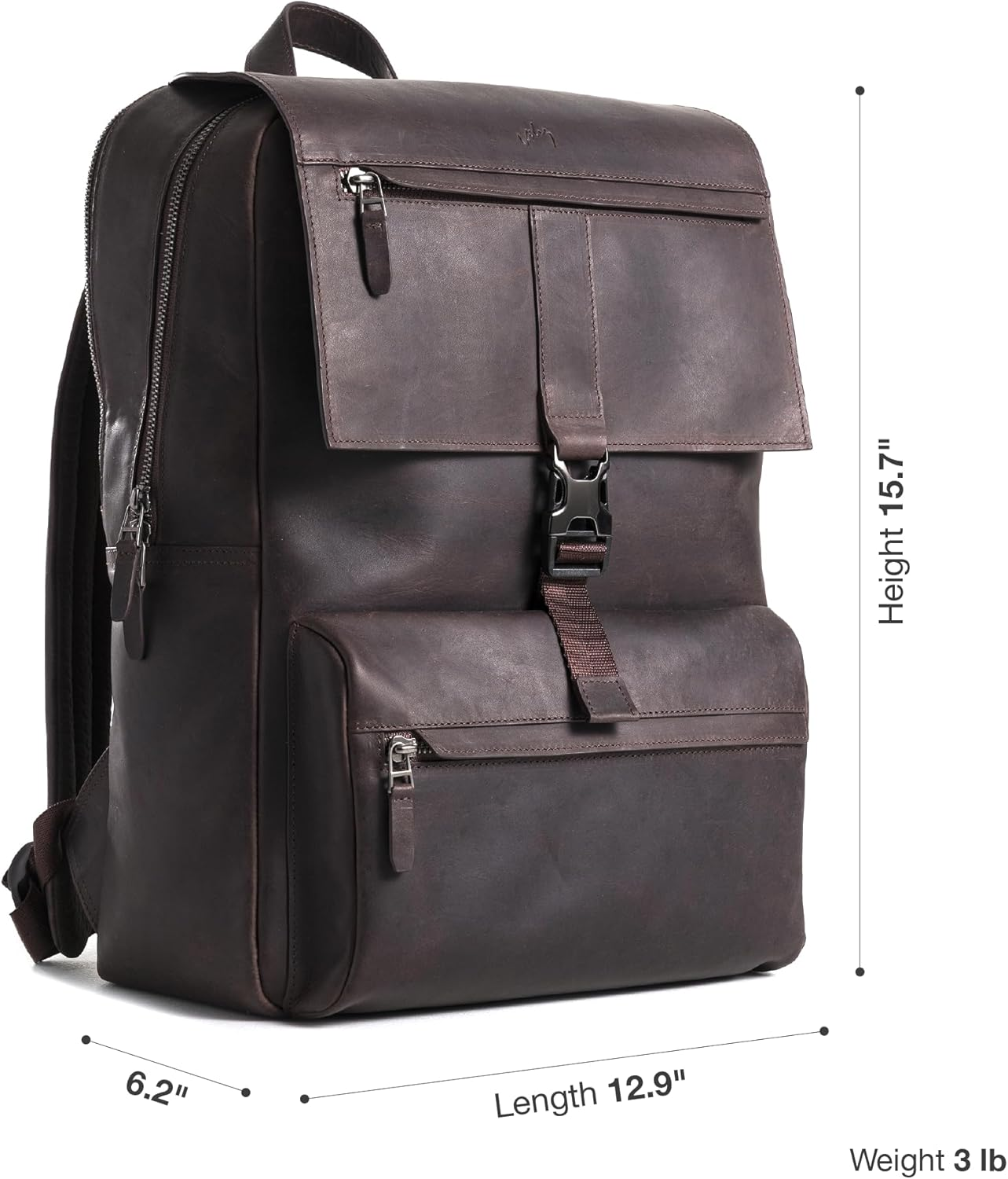 VELEZ Top Grain Leather Backpack for Men - 17" Laptop Bag for Work - Mens Computer Shoulder Bags Large Capacity - Dark Brown image number 5