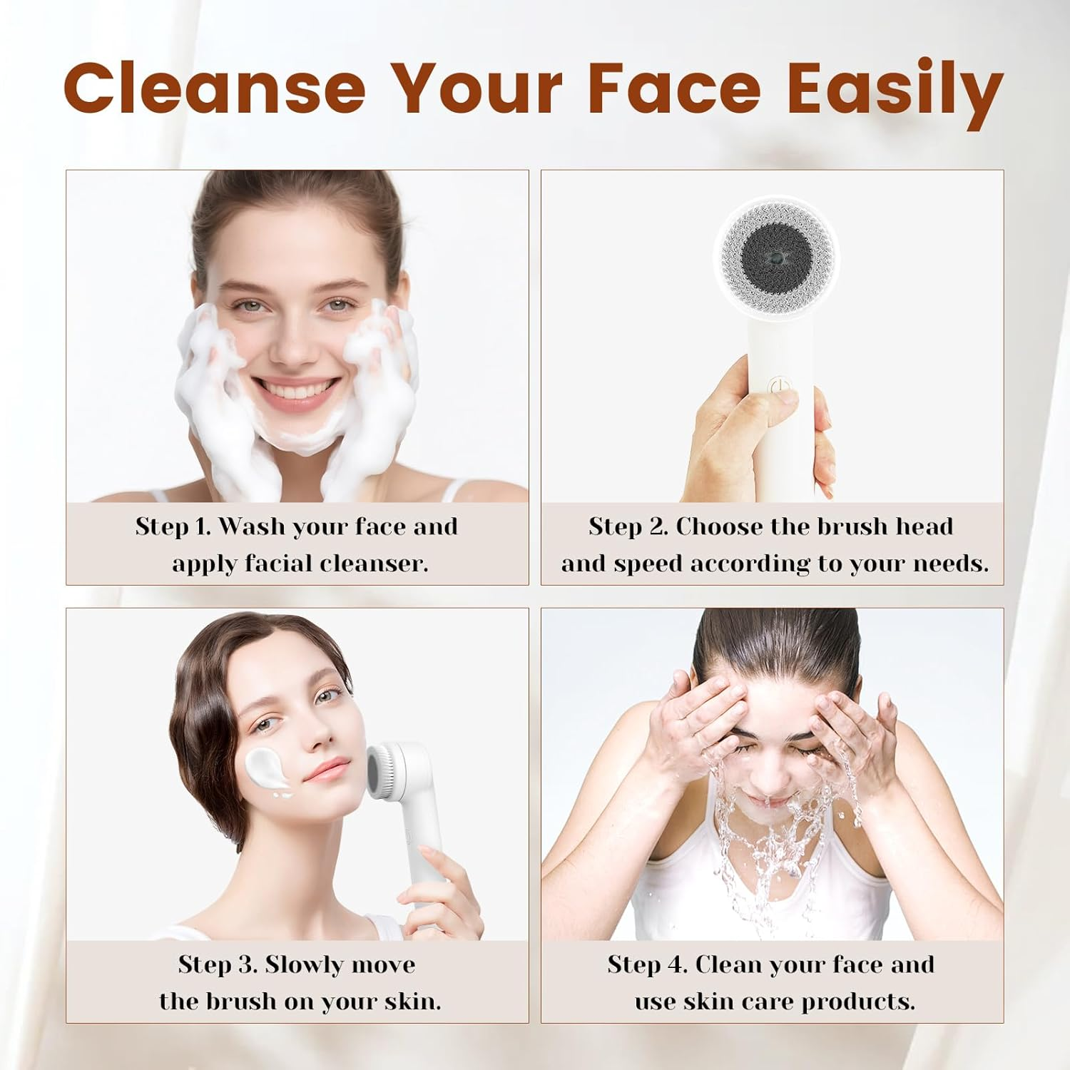 DOCOCO Face Scrubber, Dual Rotations Facial Cleansing Brush with 3 Brushheads, Spin Face Brush for Pore Deep Cleansing, Waterproof Rotating Cleanser for Gentle Exfoliating image number 1