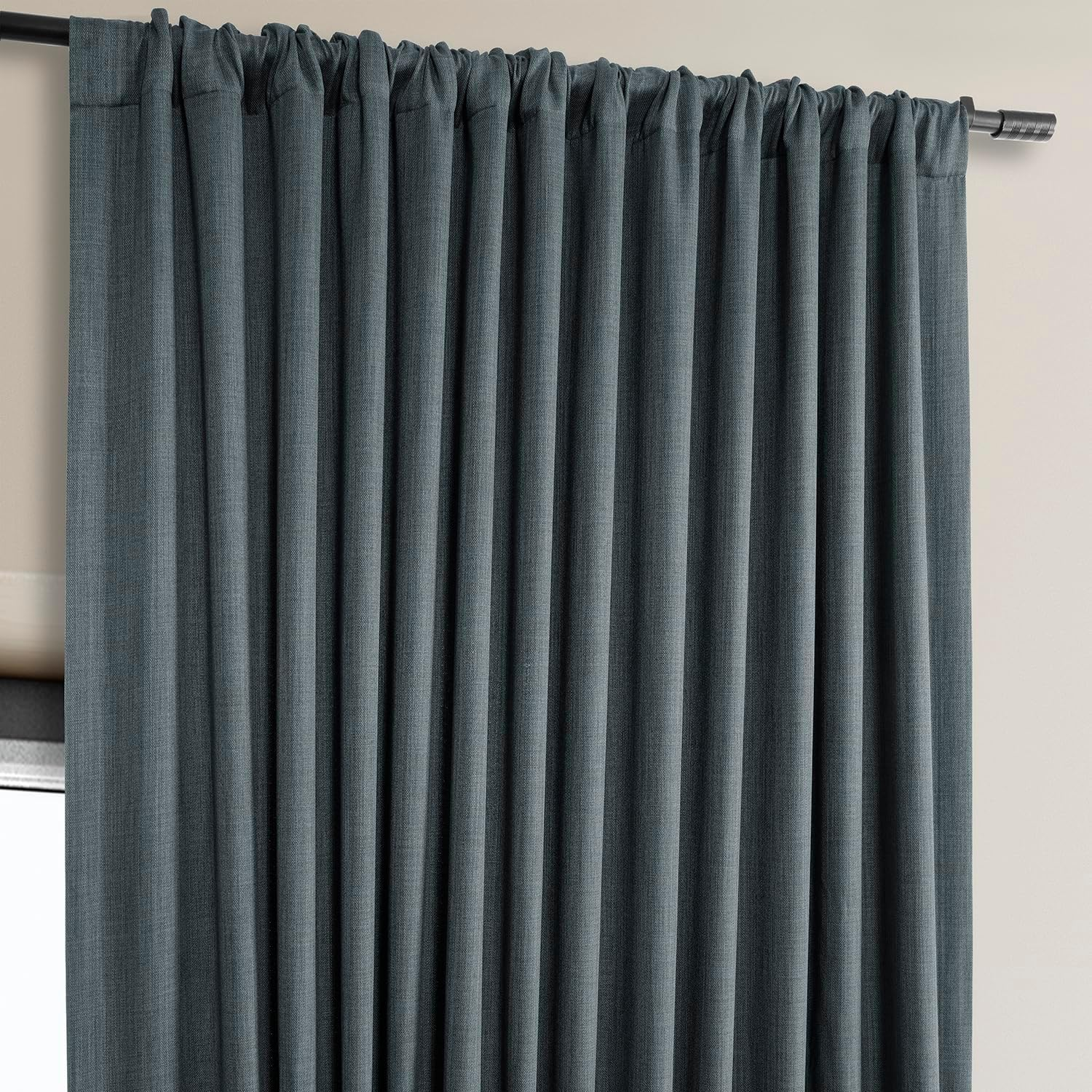 HPD Half Price Drapes Faux Linen Textured Room Darkening Curtains for Bedroom 108 Inches Long (1 Panel), 100W X 108L Extra Wide Curtains for Living Room Home Decor, Reverie Blue image number 2