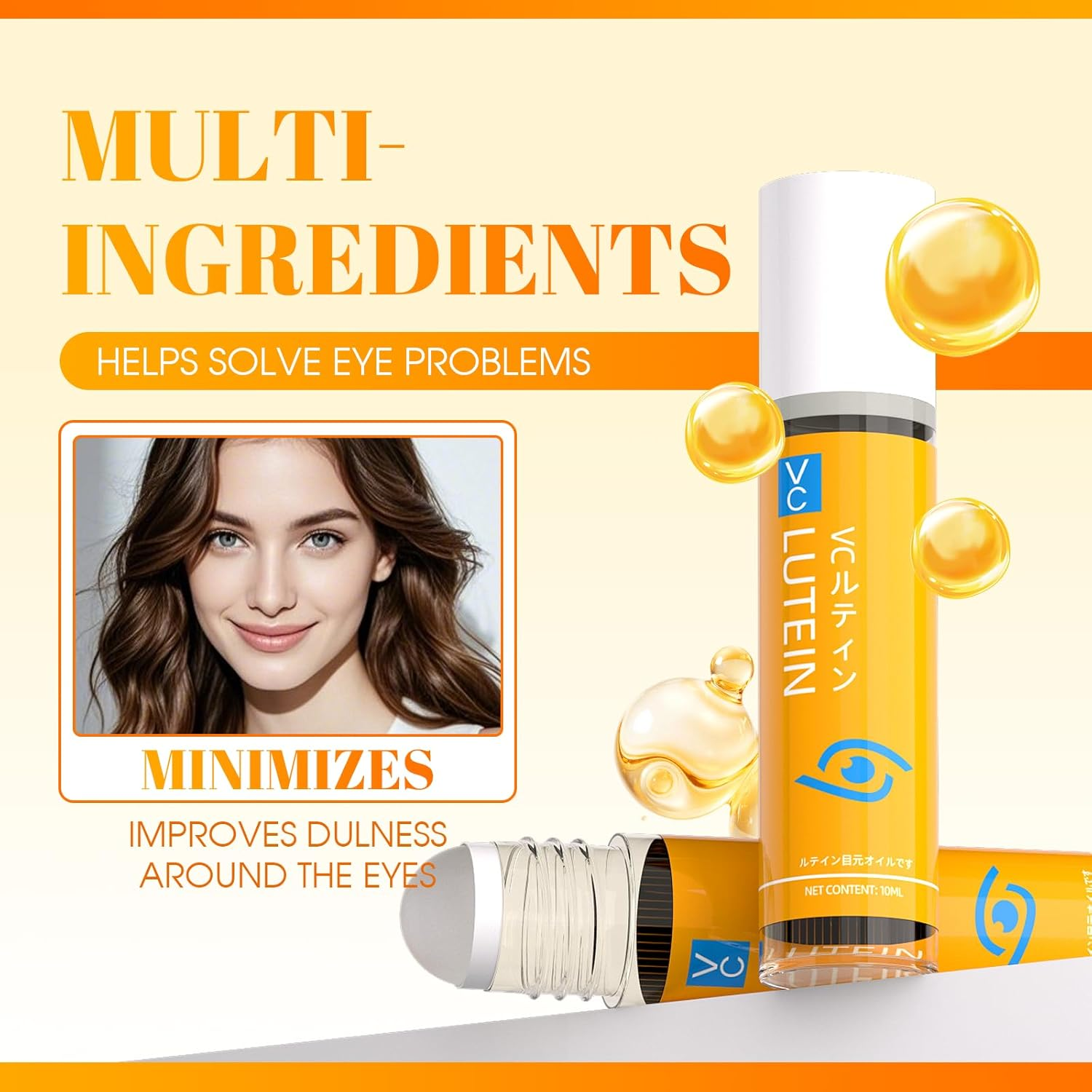 Vc Anti-Wrinkle Eye Serum Oil,Lutein Eye Essence Oil for Women & Men with Roller,Suit for Dark Circles & Puffiness,Firming Anti-Aging,Eye Bags (10 Ml, 2 Pcs) image number 3