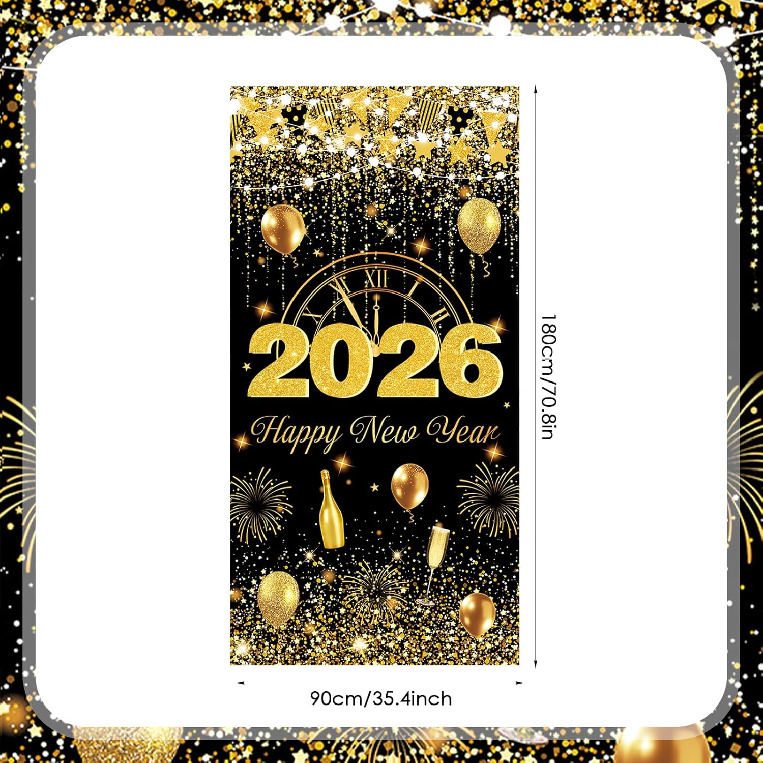 Bicuces Happy New Year Door Cover New Years Eve Party Supplies Welcome Banner for 2026 New Year Photo Banner Hanging Photography Background NYE Door Banner for Happy New Year Decorations 2026