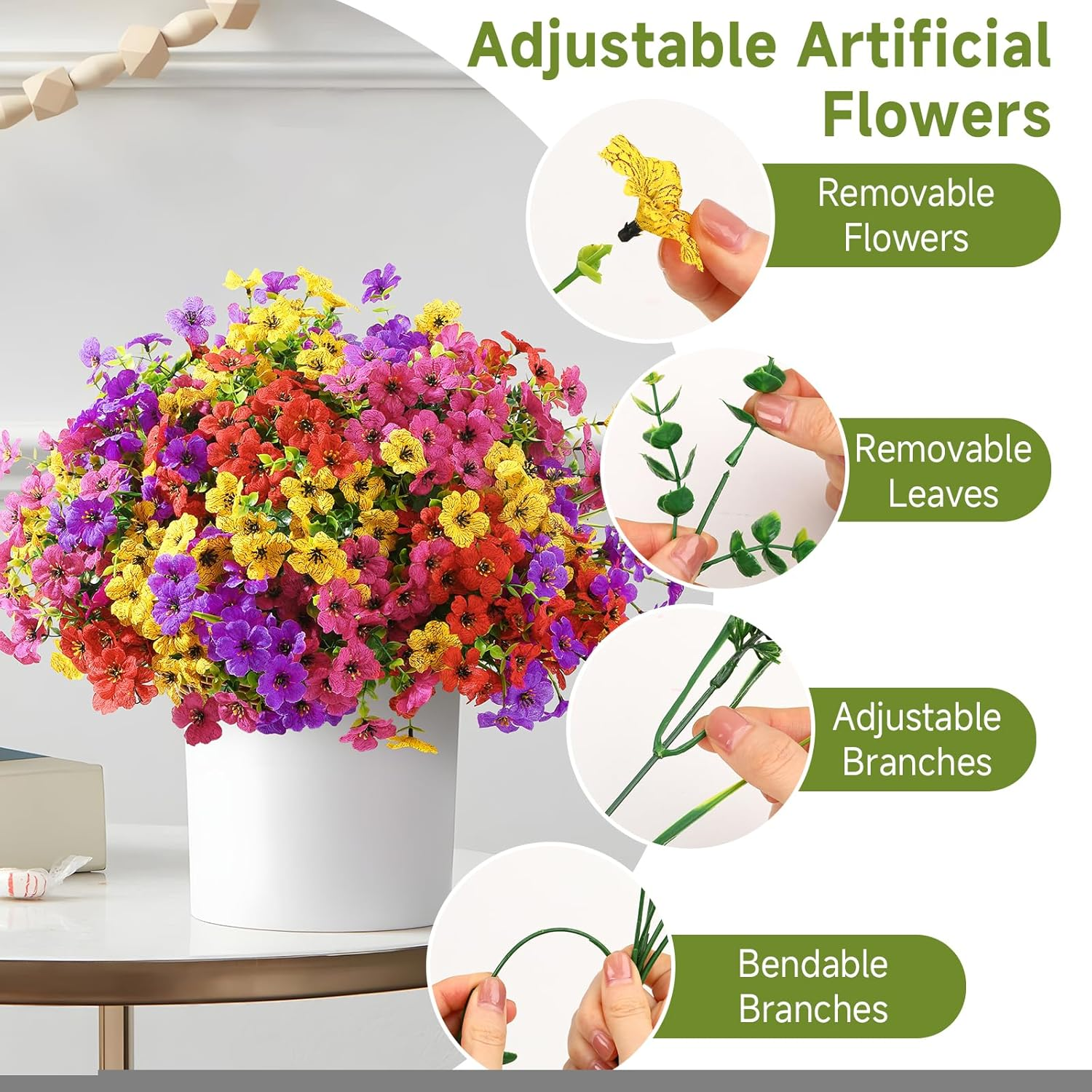 Alupssuc 24 Bundles Artificial Flowers for Outdoors Decoration, UV Resistant Silk Violet Faux Colorful Violet Eucalyptus Spring Fake Plants for outside Indoor Yard Home Patio Porch Decor, Mix 4 Colors image number 1