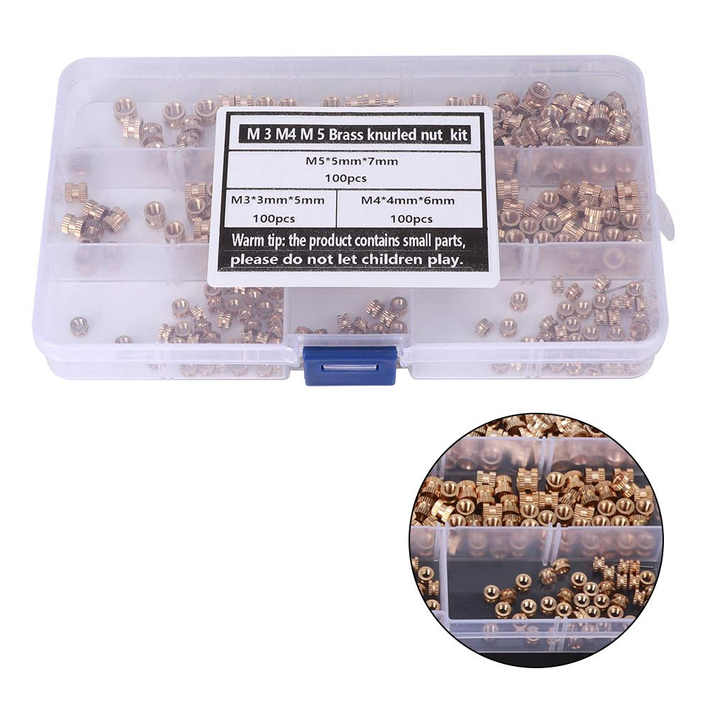 QANYEGN 300Pcs Brass Insert Nut Set, M3 M4 M5 Hot Melt Copper Nuts, Knurled Brass Nut Set for Injection Moulding, Hardware Springs, Etc image number 1