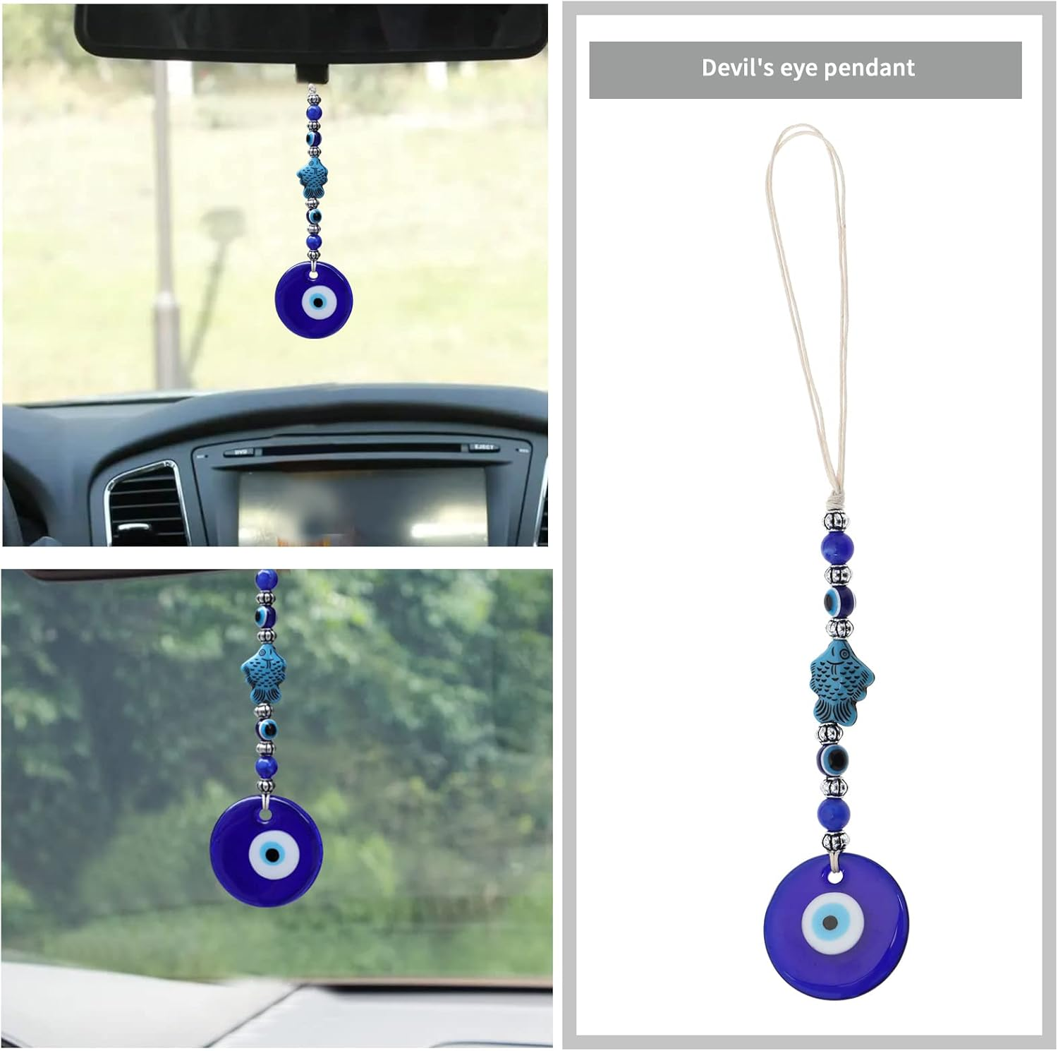Ecsing 3PCS Blue Evil Eye Hanging Ornament Handmade Lucky Charm Pendant Wall Hanging Accessories for Car Interior Decoration Office Garden Home Decor 10Cm Length image number 4