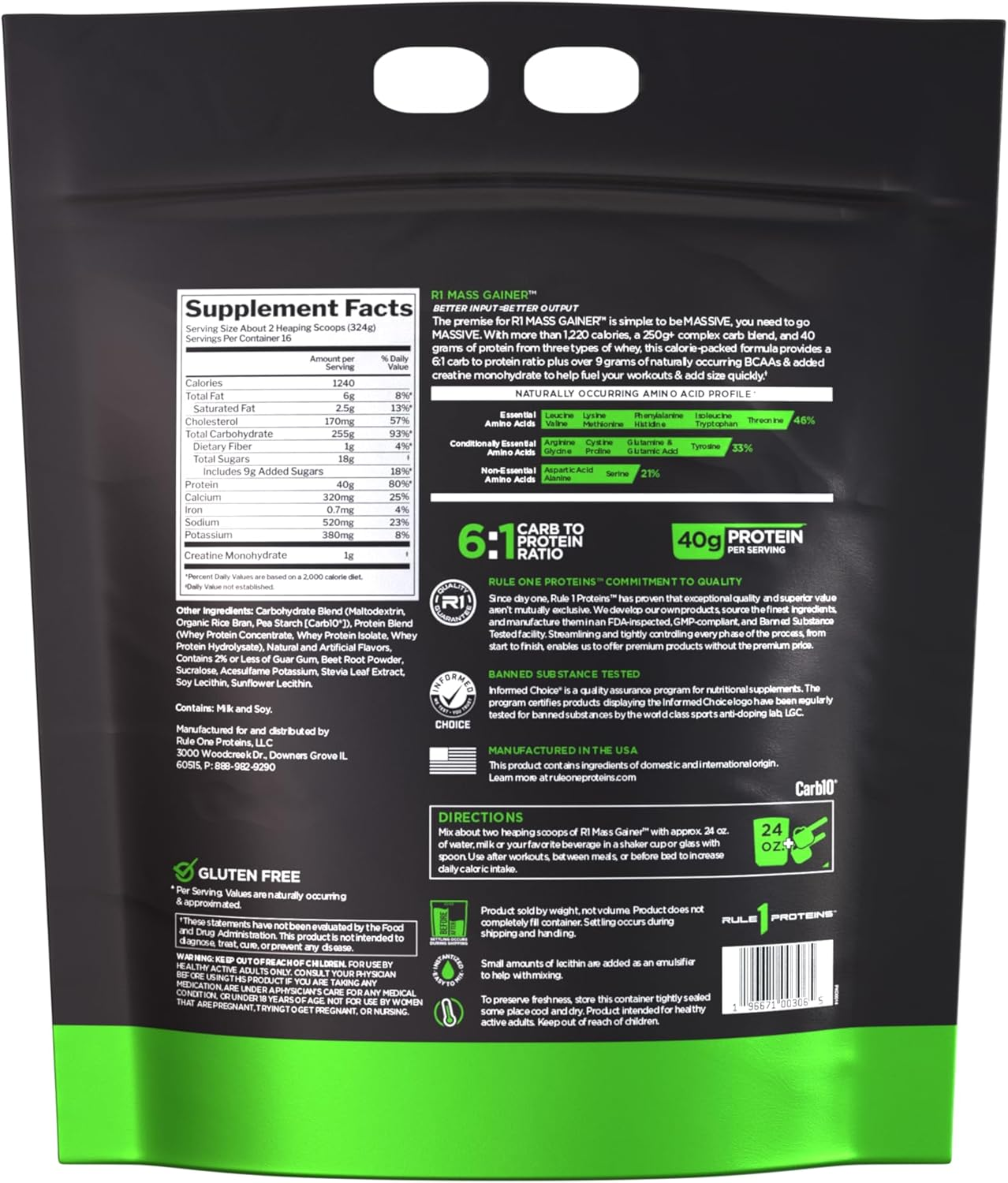 Rule 1 Mass Gainer High Calorie Weight Gainer Supplement 5.18 Kg, Strawberris & Cr&egrave;me (16 Servings) image number 6