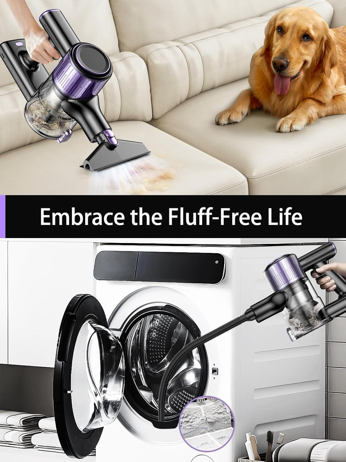 Cordless Vacuum Cleaner, 10-In-1 Stick Vacuum with Powerful Suction, Hose, Anti-Tangle Brush, Green LED Light, Lightweight Rechargeable Vacuum Cleaner for Home, Hardwood Floors, Carpets, Pet Hair image number 1