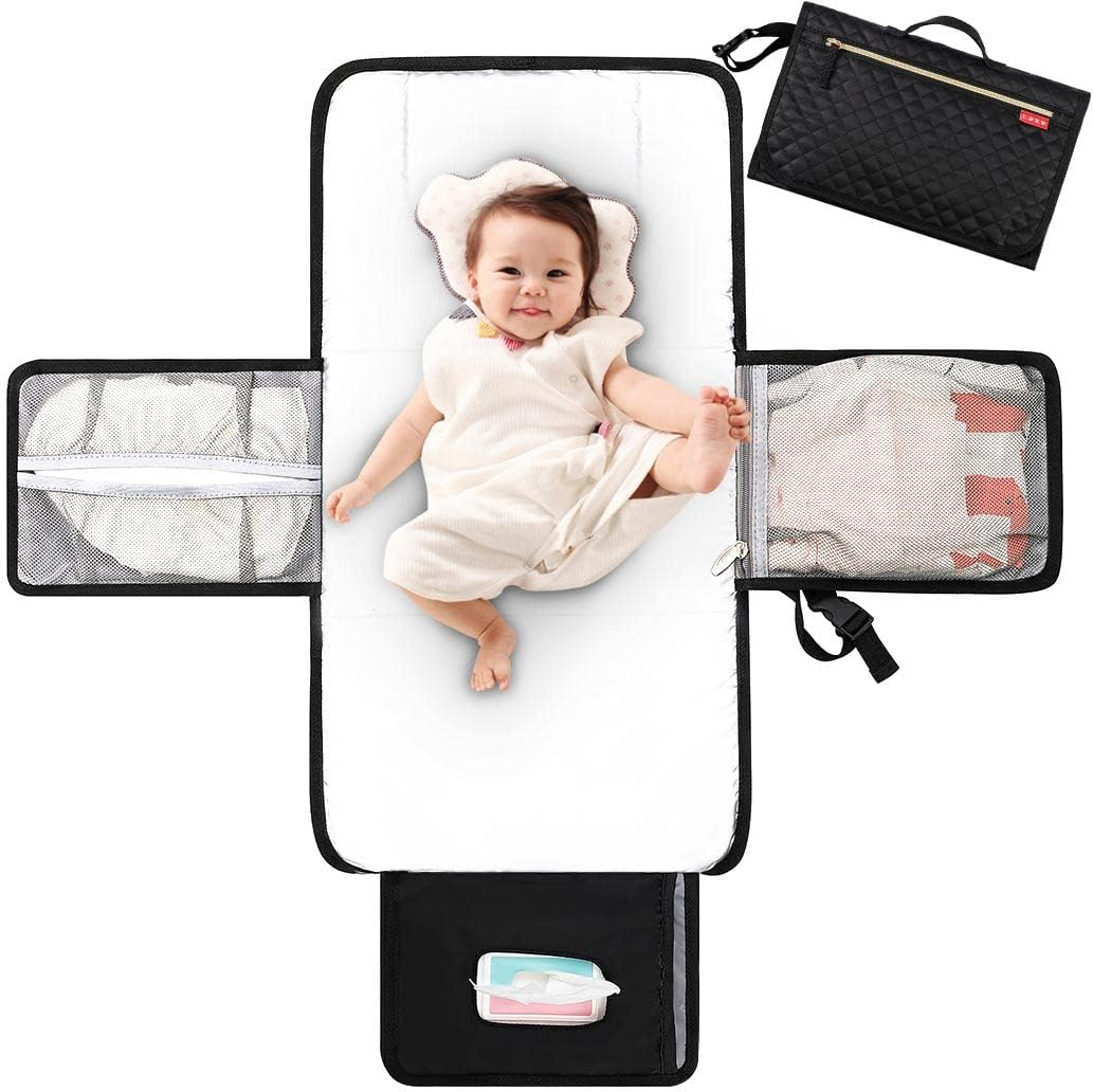 Lekebobor Portable Changing Pad for Baby, Baby Changing Pad for Diaper Bag or Changing Table. One-Hand Diaper Change Pad.Baby Shower Gifts, Newborn Baby Essentials, Unisex Baby Stuff,Quilted Black image number 3