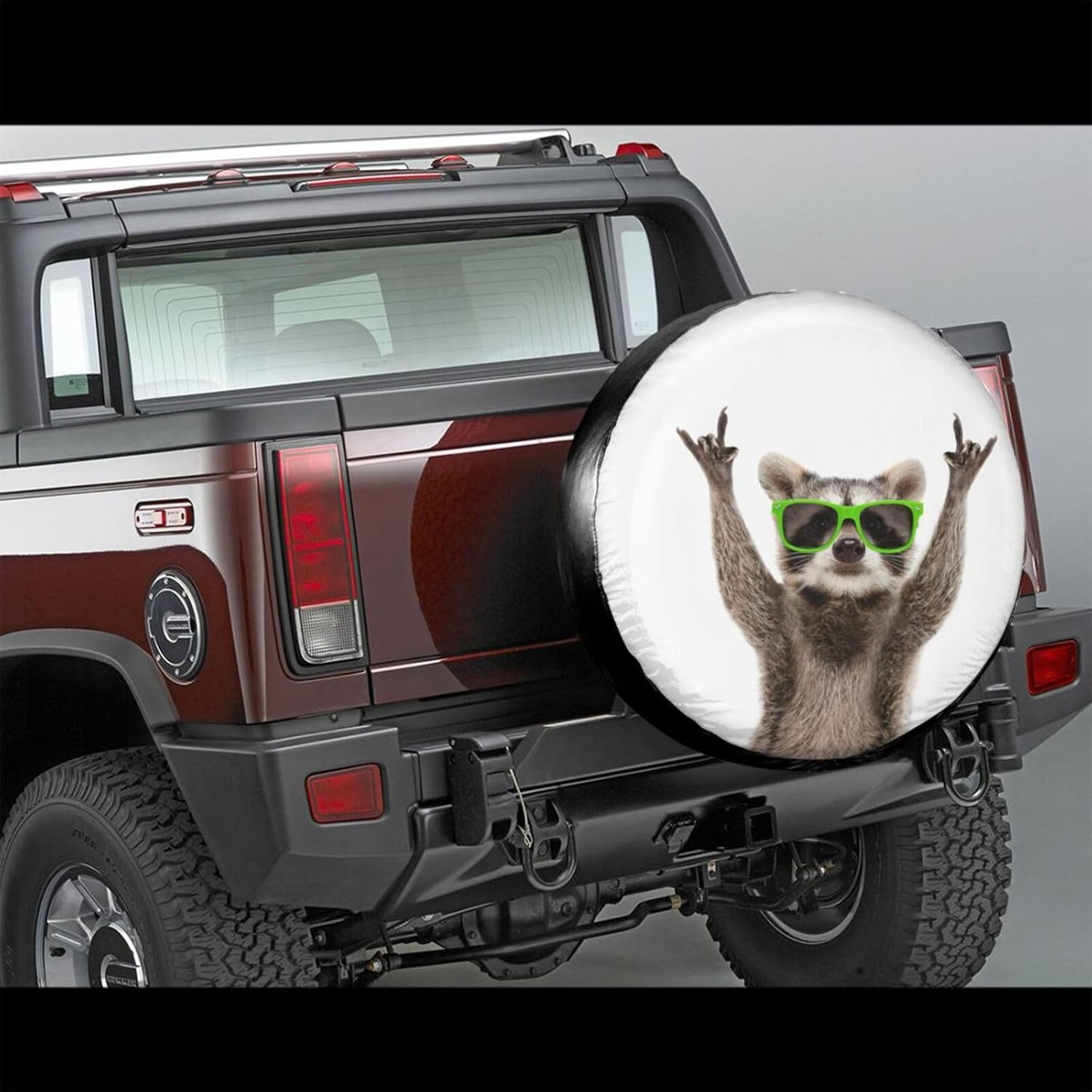 Funny Raccoon in Green Sunglasses Spare Tire Cover Cute Animal Tire Wheel Covers Waterproof Weatherproof Wheel Tire Protector Tyre Covers Universal for Trailer RV SUV Vehicle Motorhome Travel 14 Inch image number 1