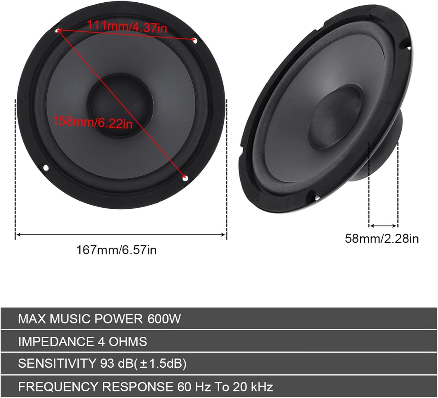 Yiye Lang Car Stereo Speaker 6.5 Inch Coaxial Speaker Car 600W Car Subwoofer 2-Way Speaker 1 Pair Car Speaker Car Stereo System Perfect Sound Quality image number 4