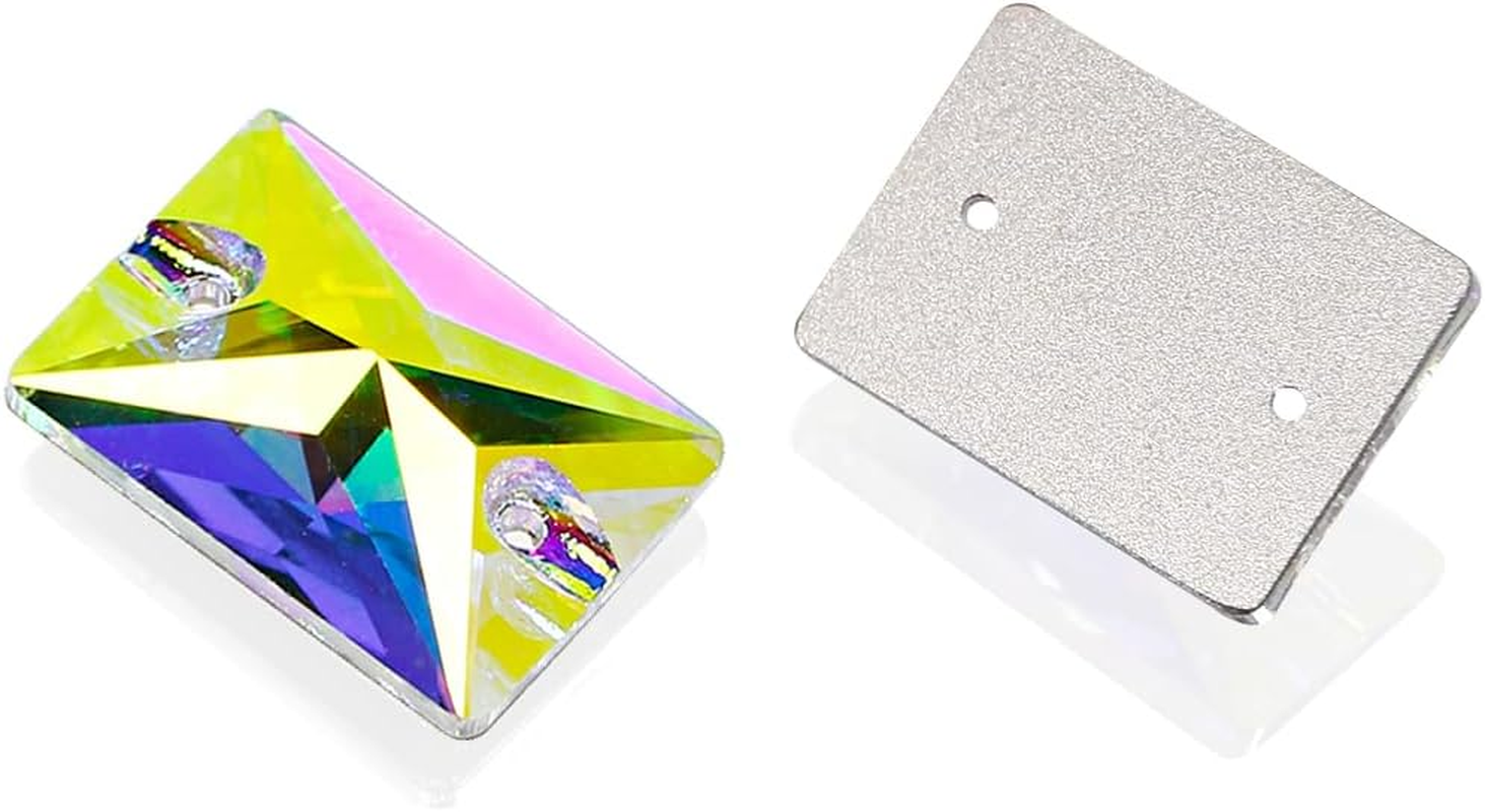 DONGZHOU Crystal AB Sew on Rhinestones Flatback Rhinestone with Holes Rectangle Sew-On Rhinestone Gemstone Strass for Costume, Clothes, Garments, Dress, Jewelry, Belt，Shoes and DIY Crafts image number 4